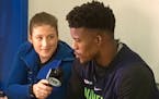 The Lynx’s Lindsay Whalen interviewed the Wolves’ Jimmy Butler for a Fox Sports North telecast. She’ll help call eight games this season.