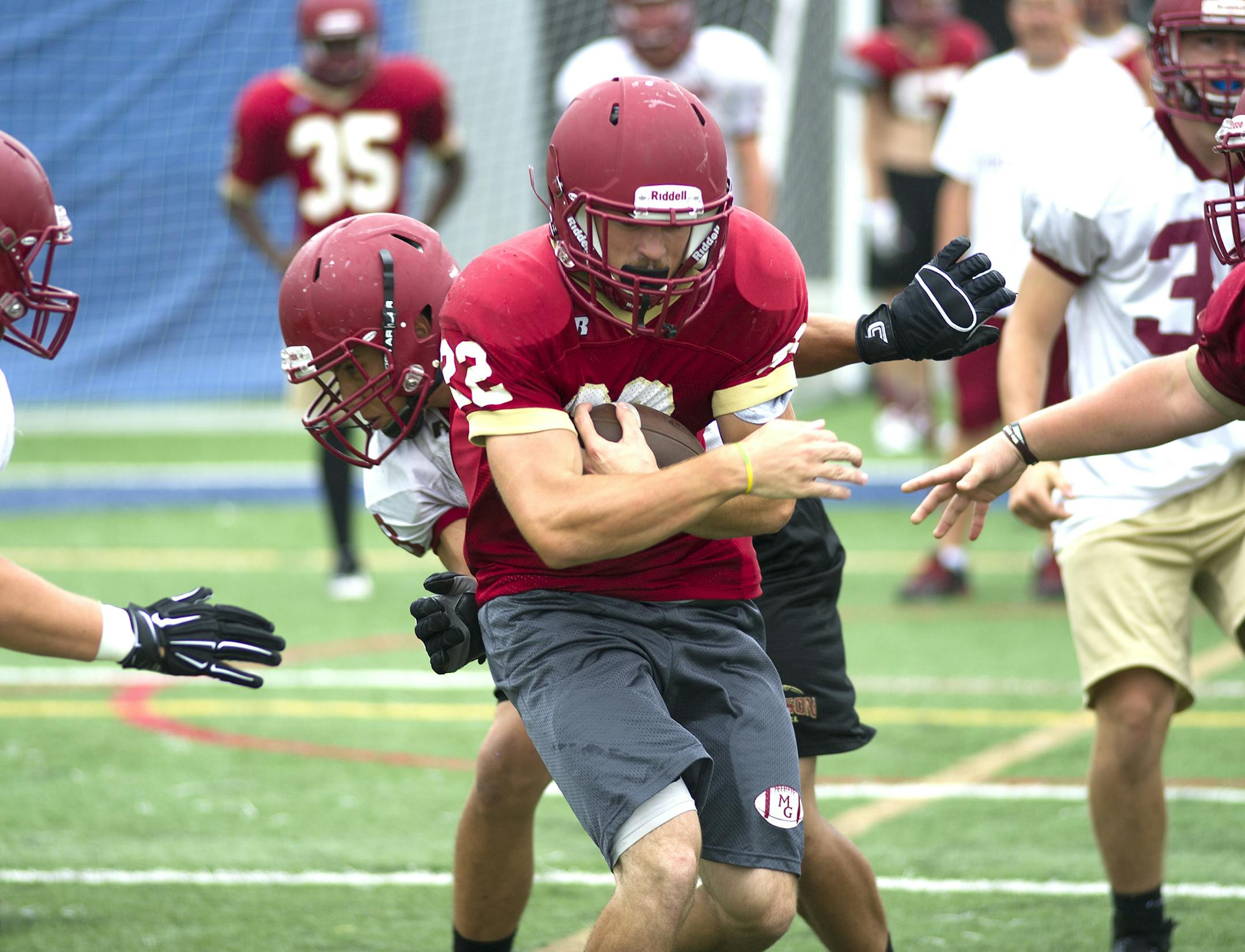 Maple Grove running back Clark Wieneke scrimmages Friday morning during practice. ] (Matthew Hintz, 082214, Maple Grove)