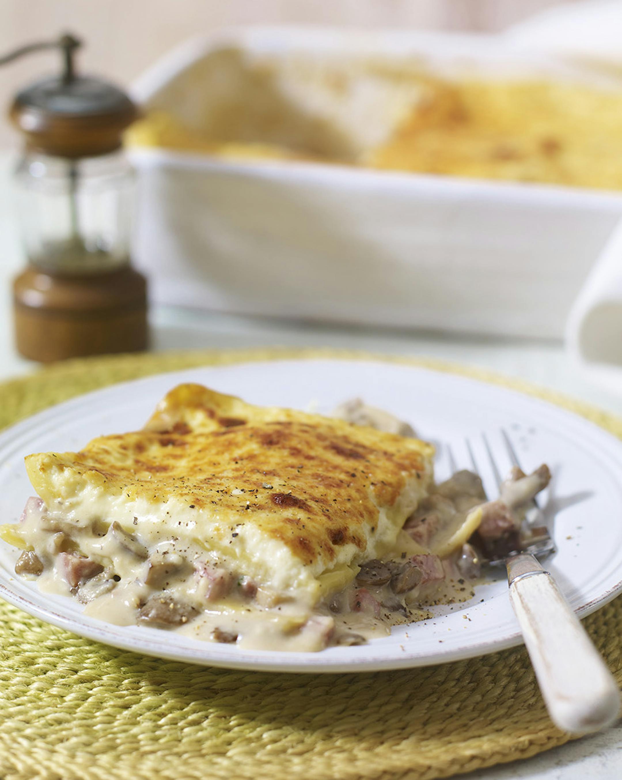 Mushroom Lasagna Here is a credit line: "Photographs and text reproduced by permission of DK, a division of Penguin Random House(USA) from Mediterranean Cookbook by Marie-Pierre Moine, Elisabeth Luard, and Ghillie Basan (2014).