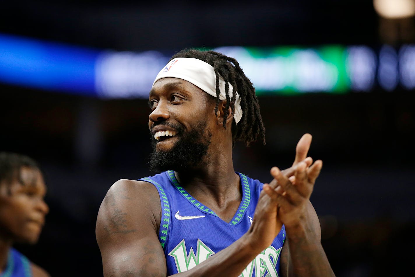 Minnesota Timberwolves guard Patrick Beverley claps during an NBA basketball game, Friday, Nov. 5, 2021, in Minneapolis. (AP Photo/Andy Clayton-King)