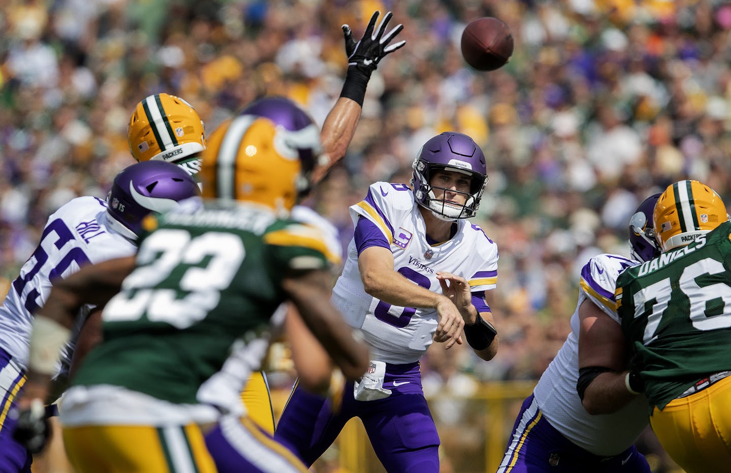 Kirk Cousins' first game as a Viking against the Packers ends in a 29-29 tie at Lambeau Field.