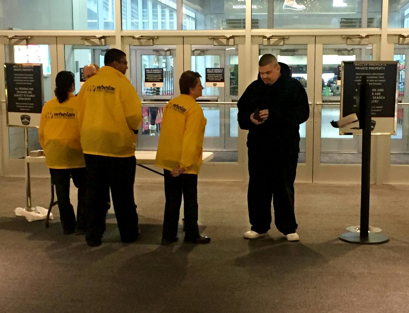 Mall of America security guards were checking arriving shoppers if they carried bags into the mall Wednesday morning, ahead of a planned protest by Black Lives Matter activists.