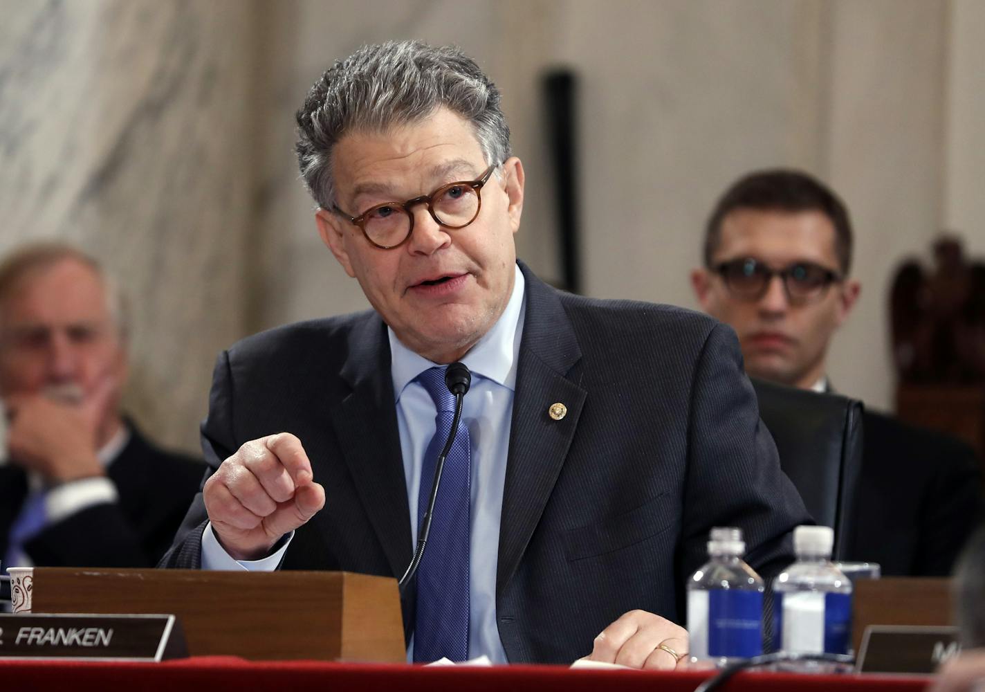 Senate Judiciary Committee member Sen. Al Franken, D-Minn. questions Attorney General-designate, Sen. Jeff Sessions, R-Ala., on Capitol Hill in Washington, Tuesday, Jan. 10, 2017, during the committee's confirmation hearing for Sessions. (AP Photo/Alex Brandon)