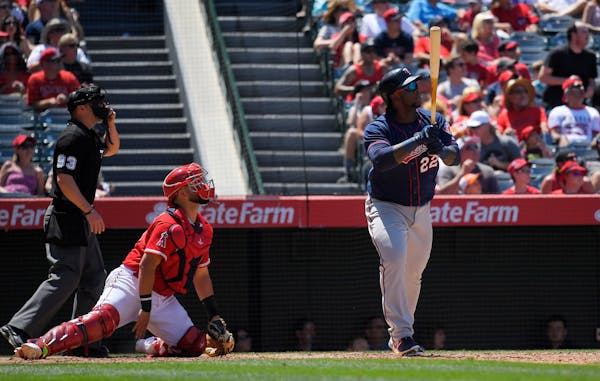 The Twins' Miguel Sano connected for a two-run homer in the sixth inning Sunday against the Angels.