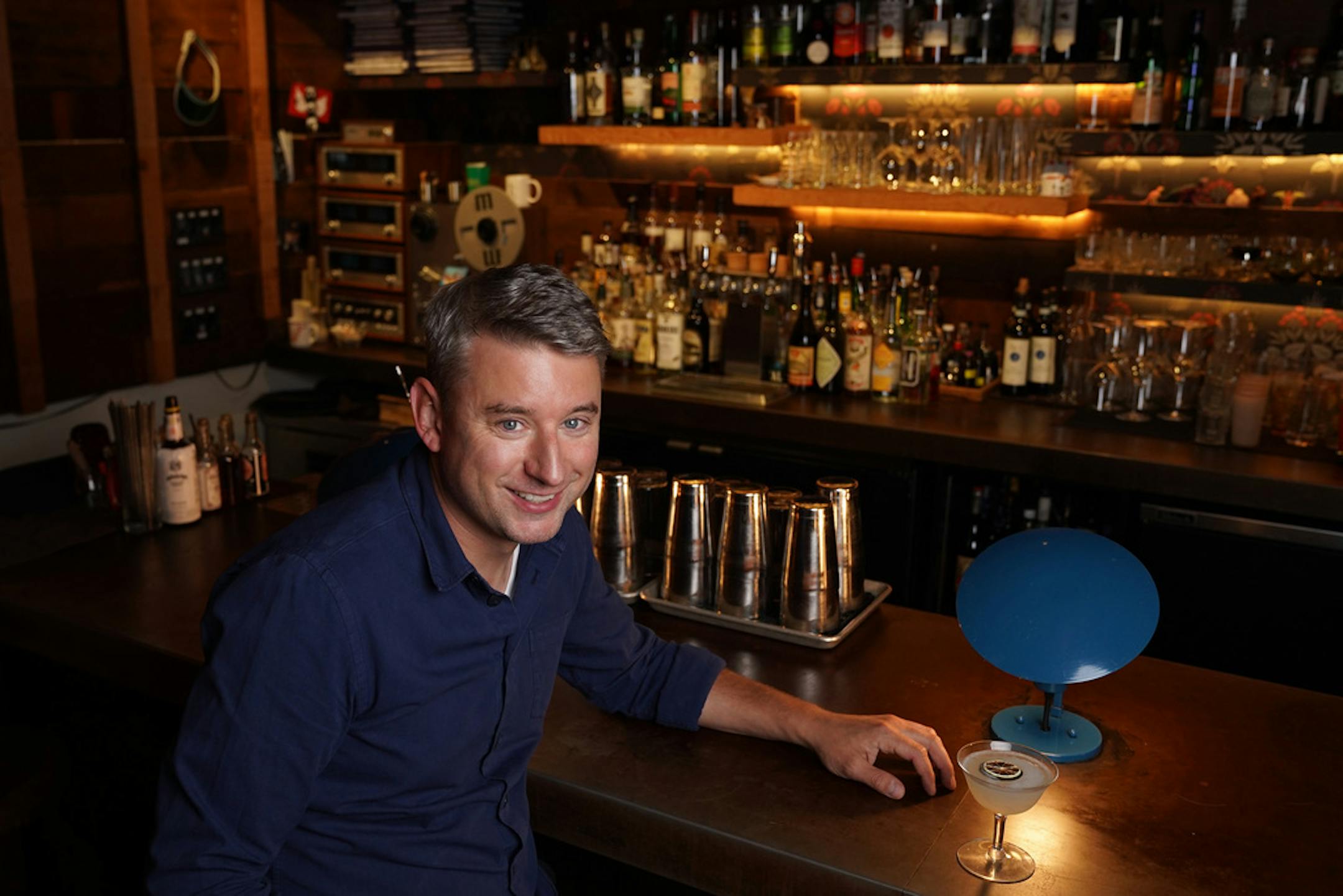 Minnesotan Nick Fauchald, a James Beard Award-winning author, with a daiquiri at one of his favorite local bars, the Back Bar at Young Joni in northeast Minneapolis.