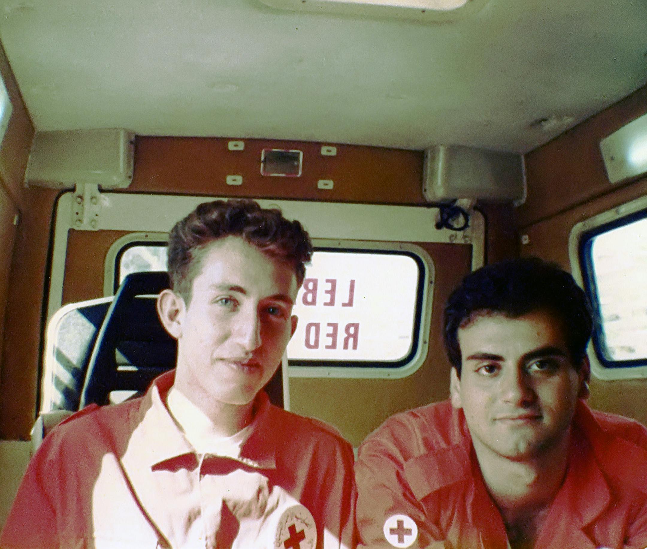 Provided by Nadim Yared In the 1980s Nadim Yared worked as part of a first aid team for the Lebanese Red Cross in Beirut for 6 years during the civil war. This is his Yared, left with another Red Cross worker in 1987.
