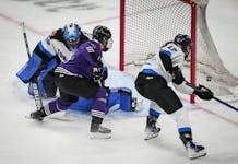 Minnesota forward Denisa Krížová (41) scores on Toronto goaltender Kristen Campbell (50) in the second period. PWHL Minnesota team hosted Toronto f