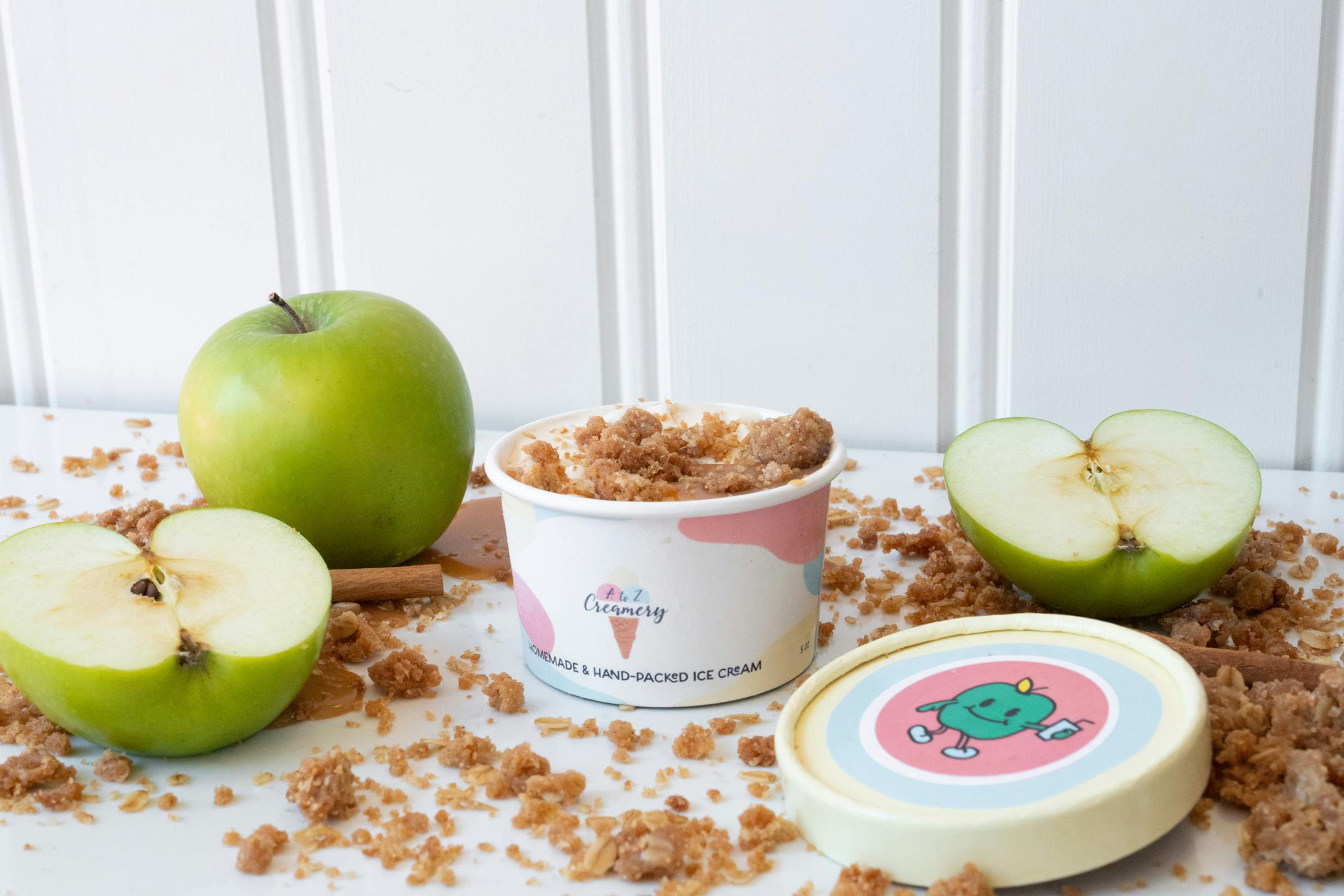 Apple crisp ice cream is a 2023 Minnesota State Fair collaboration between A to Z Creamery and Granny's Apples &amp; Lemonade