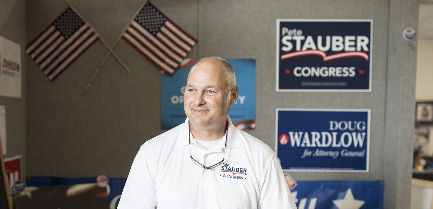 Pete Stauber, the Republican candidate in Minnesota's Eighth Congressional District, at the Carlton County Fair in Barnum, Minn., Aug. 17, 2018. In a year when Democrats are on offense, Stauber has a chance to do something no other Republican might do in November: Win a Democratic House seat. (Tim Gruber/The New York Times)