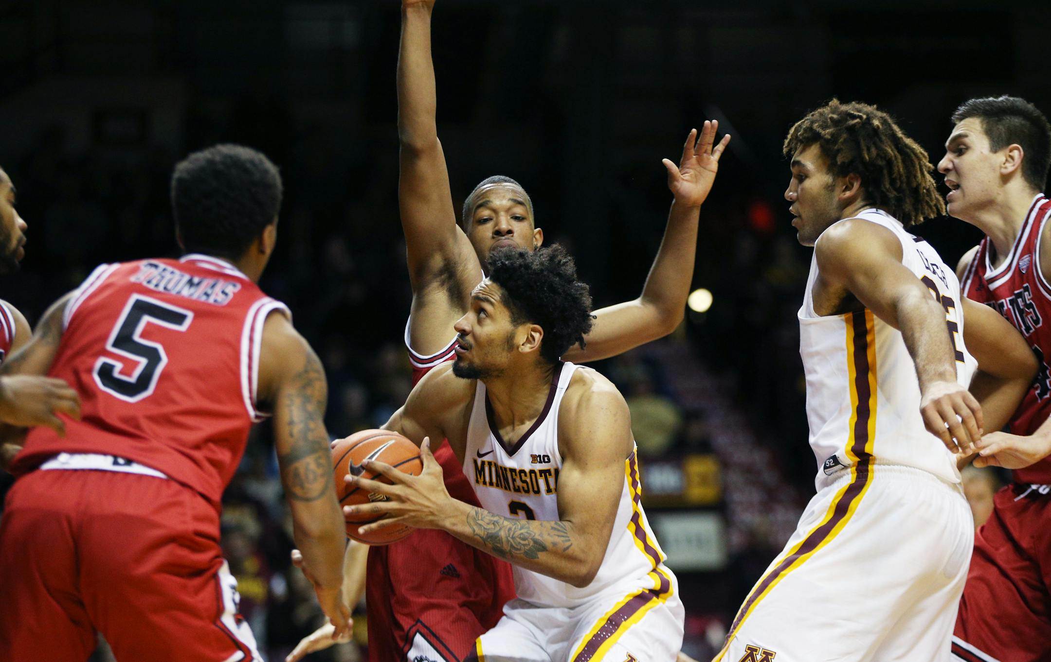 Gophers forward Jordan Murphy looked for an opening during the second half. ] Mark Vancleave - mark.vancleave@startribune.com * Northern Illinois University Huskies played the University of Minnesota Gophers on Sunday, Dec. 11, 2016 at Williams Arena in Minneapolis.