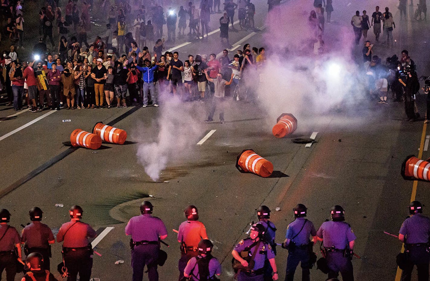 At one point St. Paul Police launched tear gas toward the protesters. It didn't have much of an effect.