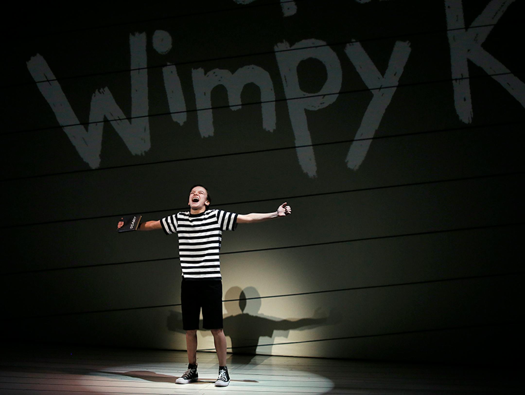 Greg, played by Ricky Falbo in the, Diary of a Wimpy Kid the Musical, premieres Friday at the Children's Theatre in Minneapolis, it will be the culmination of two years of work in the Twin Cities, New York and Chicago. The director is Rachel Rockwell, artistic director and Peter Brosius