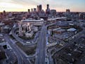 There were few cars heading into or out of downtown Minneapolis at sunrise Monday morning, March 30, 2020. Despite a decrease in traffic of up to 50 p