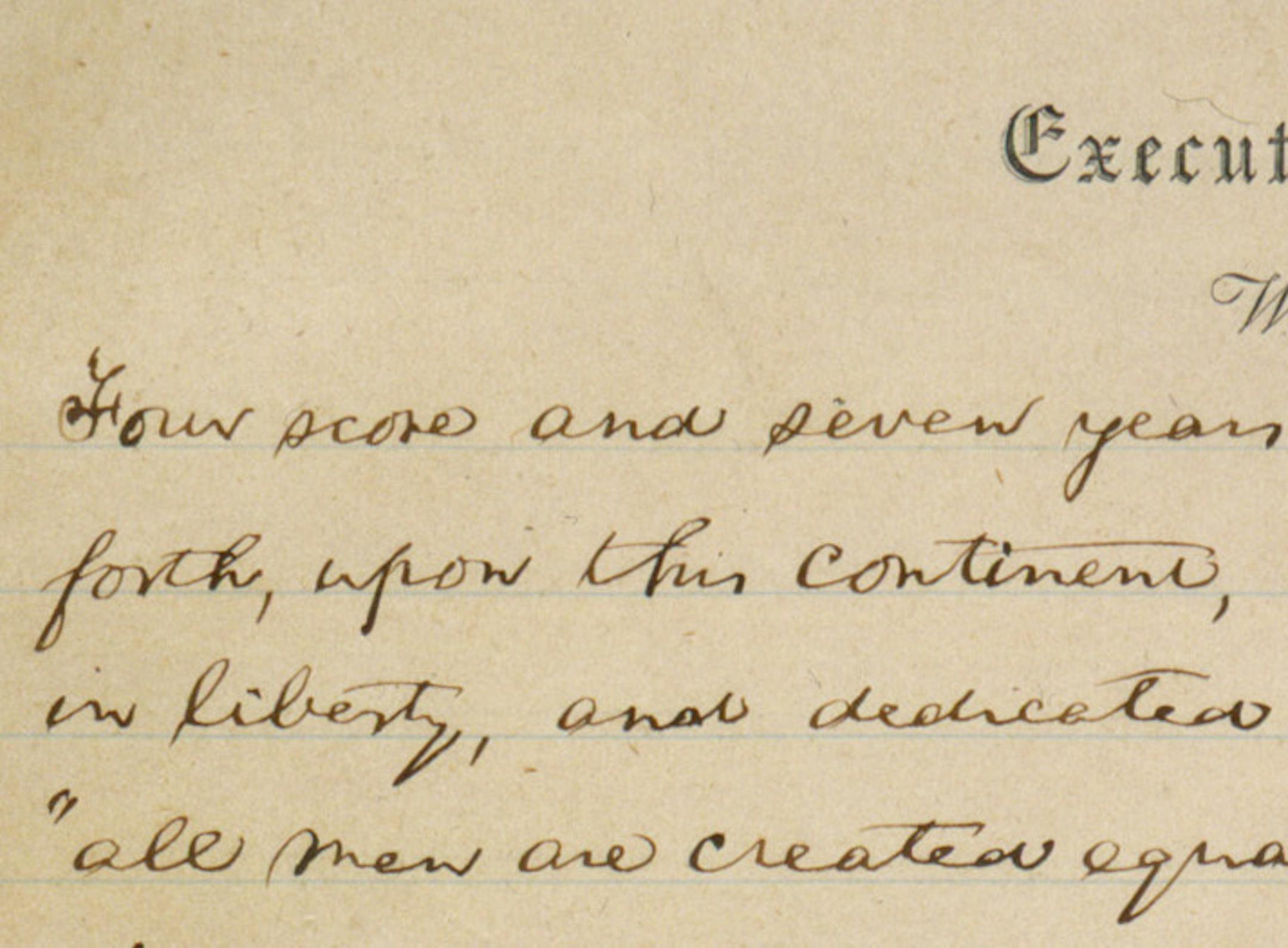 This undated image made available by the Library of Congress shows part of the "Nicolay Copy" version of the five known drafts of President Abraham Lincoln's Nov. 19, 1863 speech in Gettysburg, Pa. Lincoln's Gettysburg Address was given at the dedication of a memorial cemetery at the battlefield site. (AP Photo/Library of Congress)