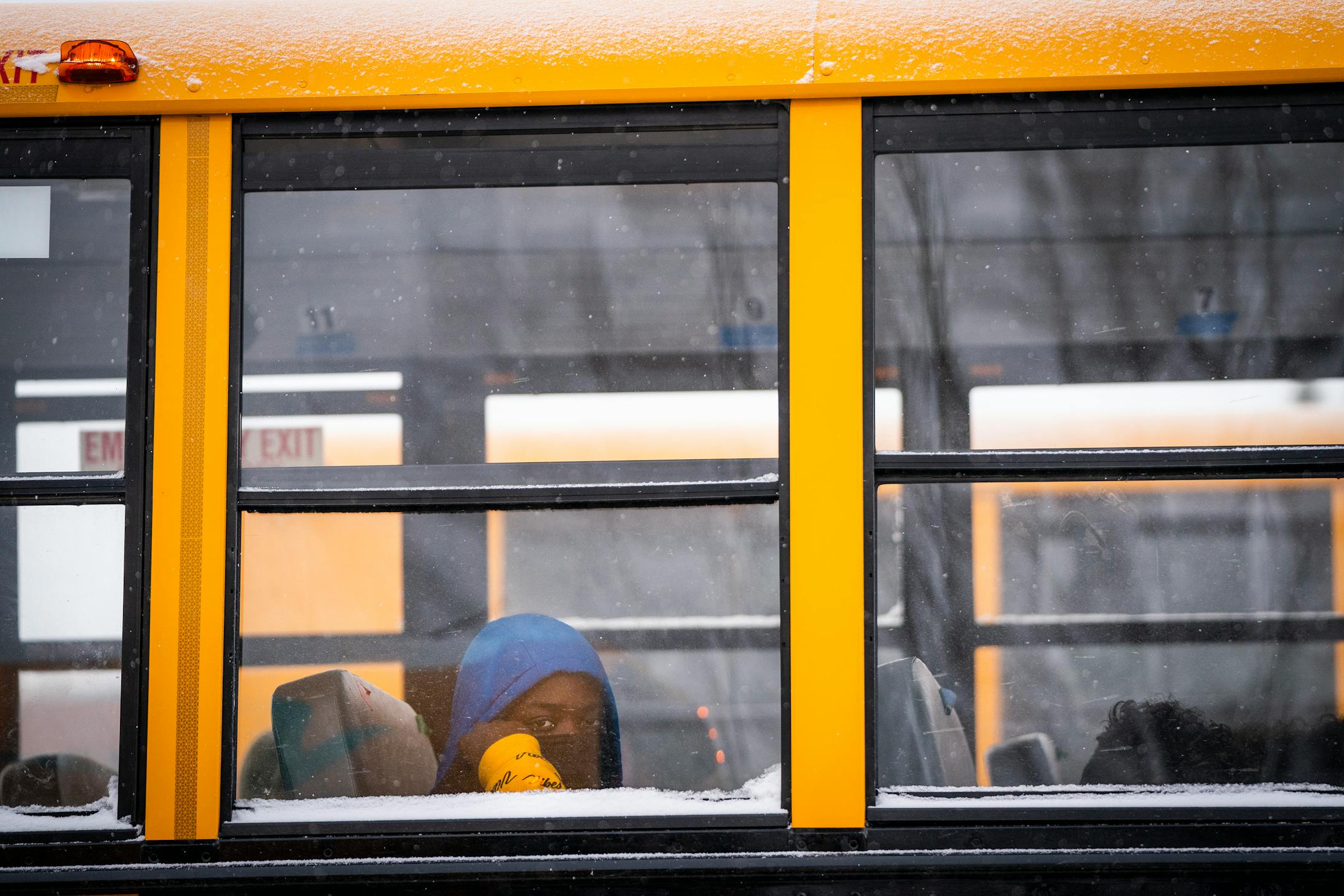 A student waited on the bus to leave at the end of the day at Jackson Middle School in Champlin.