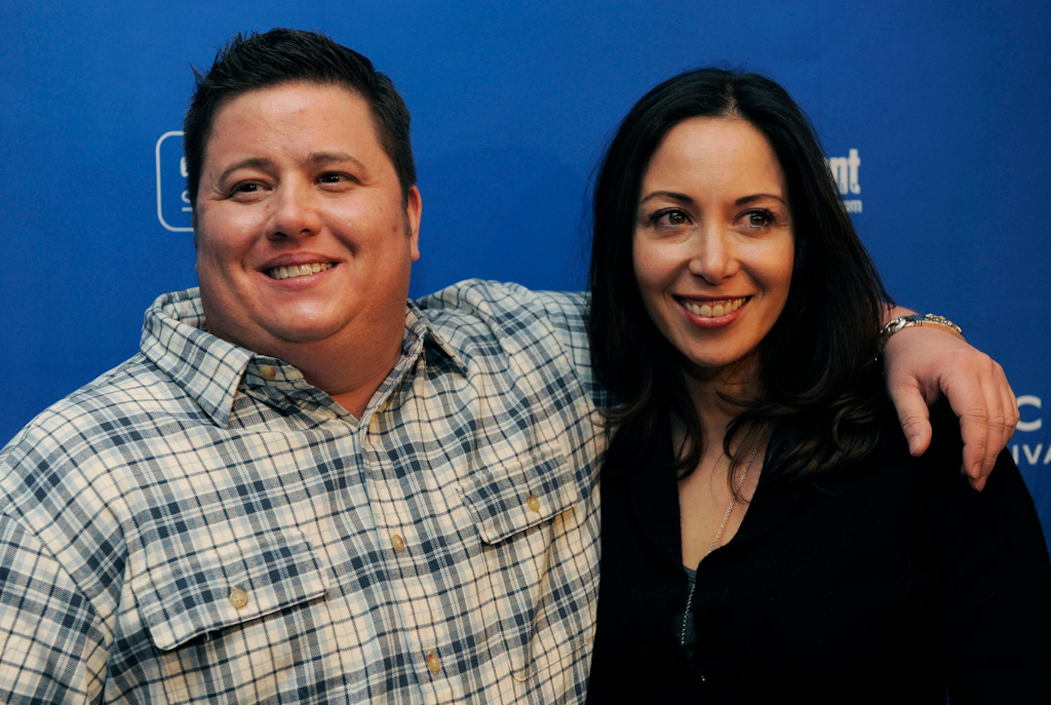 FILE - Chaz Bono, left, with Jennifer Elia
