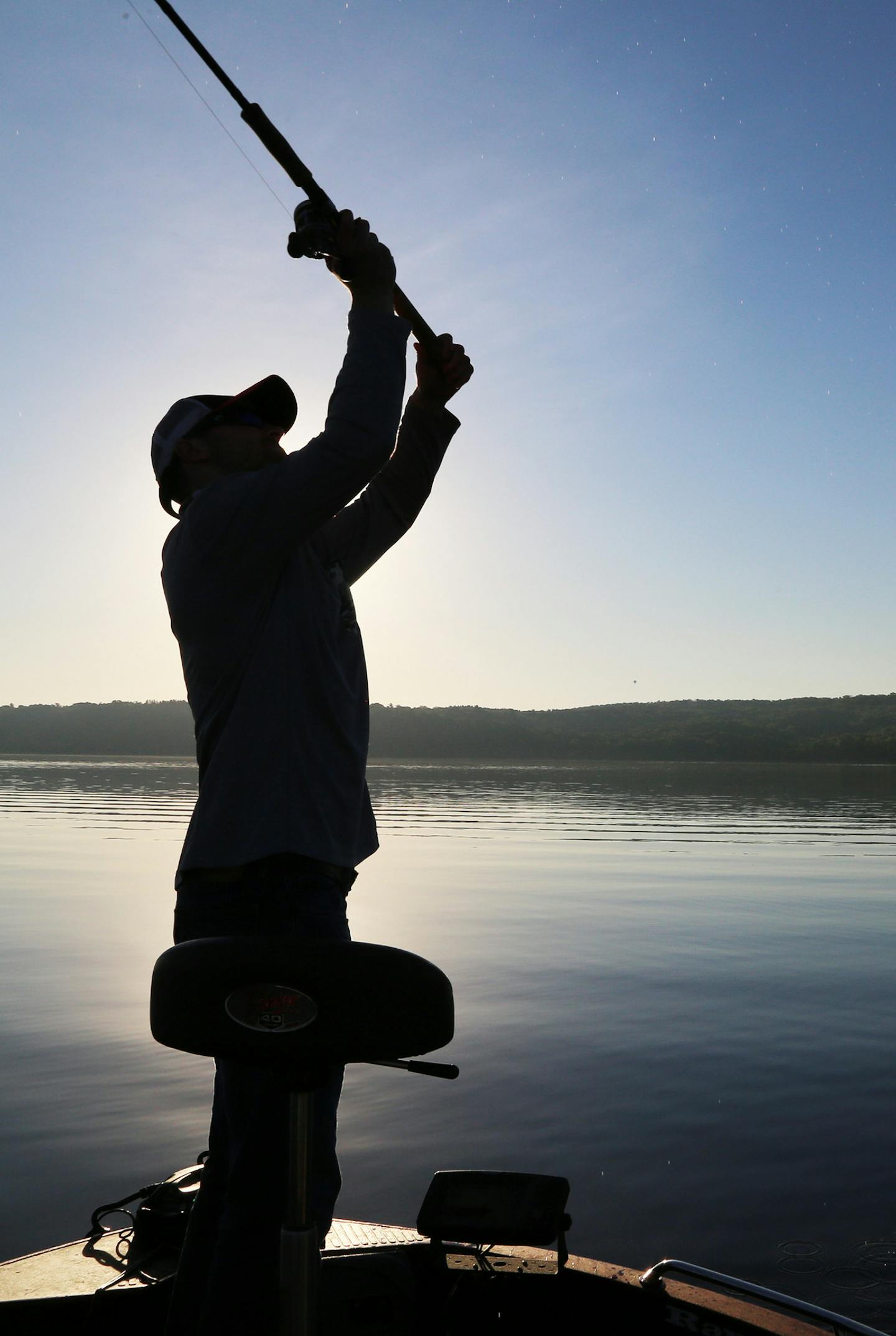 Dominic Schneider of Maplewood cast for muskies Saturday on the border water opener for those big fish.