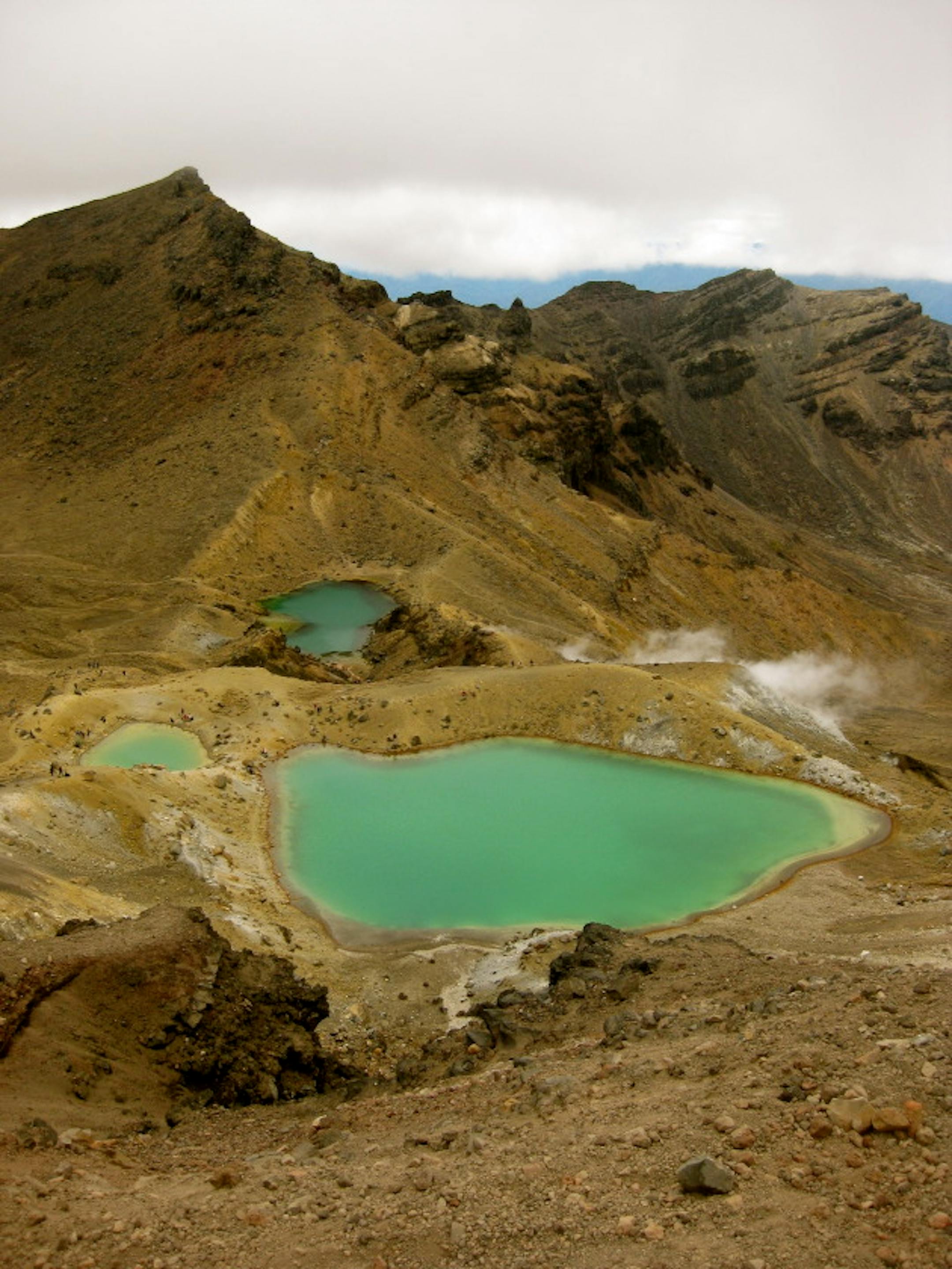 The Emerald Lakes. The steam you see comes from Sulfur vents, a sign the volcano is still active!