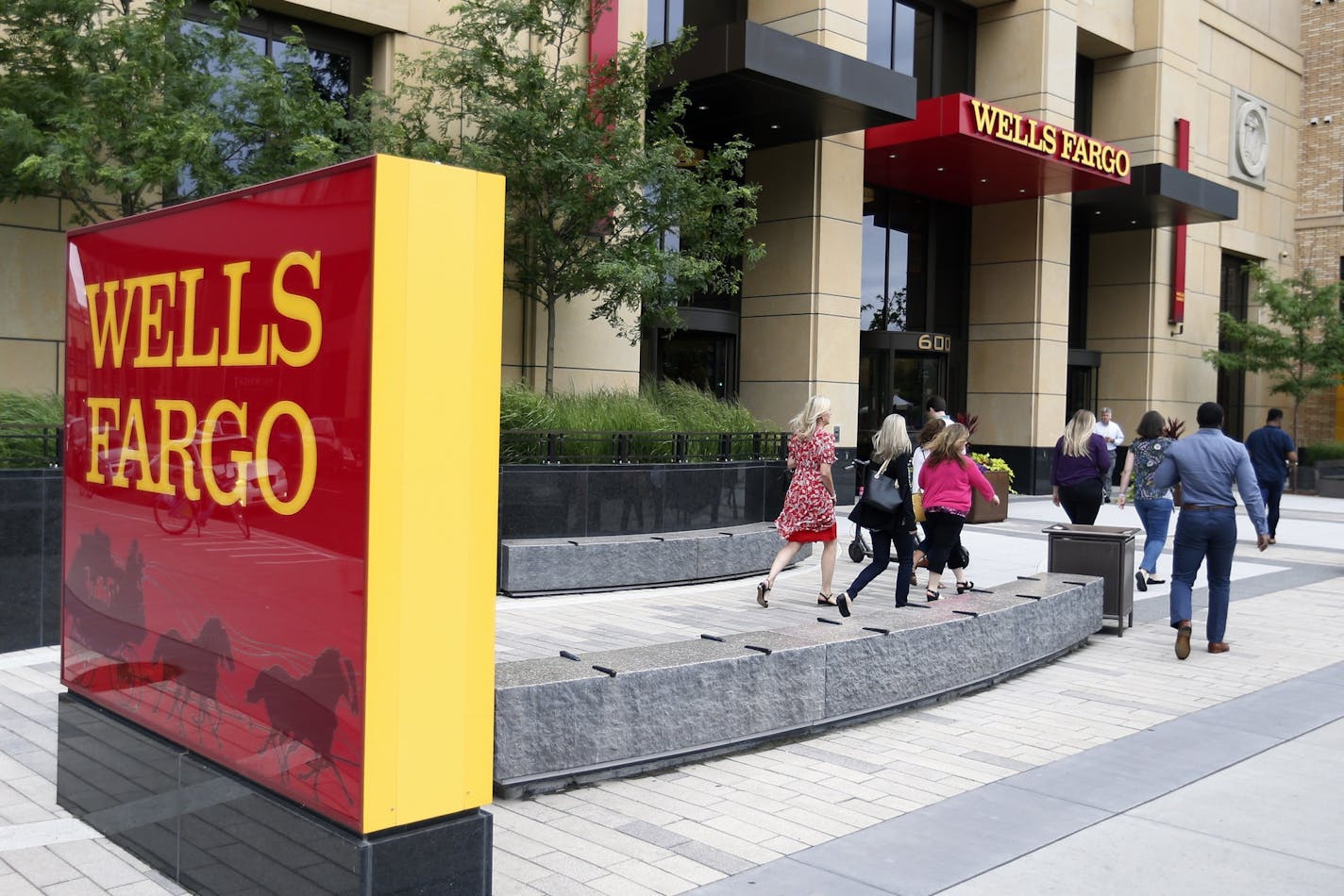 A Wells Fargo building is shown in downtown Minneapolis.