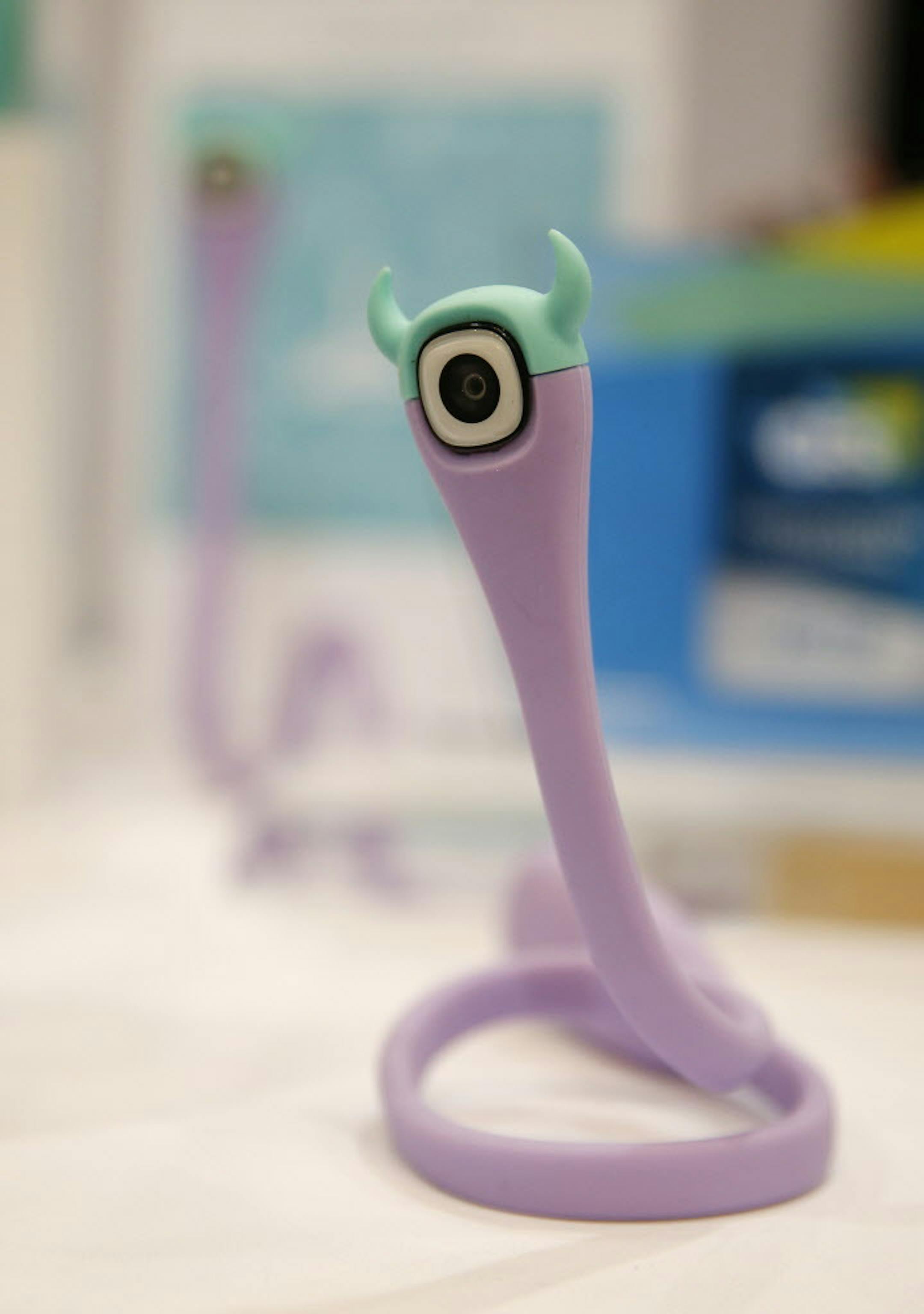 The PIG camera is on display at CES Unveiled, a media preview event for CES International, Monday, Jan. 4, 2016, in Las Vegas. The device has a flexible body and video camera in the head. (AP Photo/John Locher)