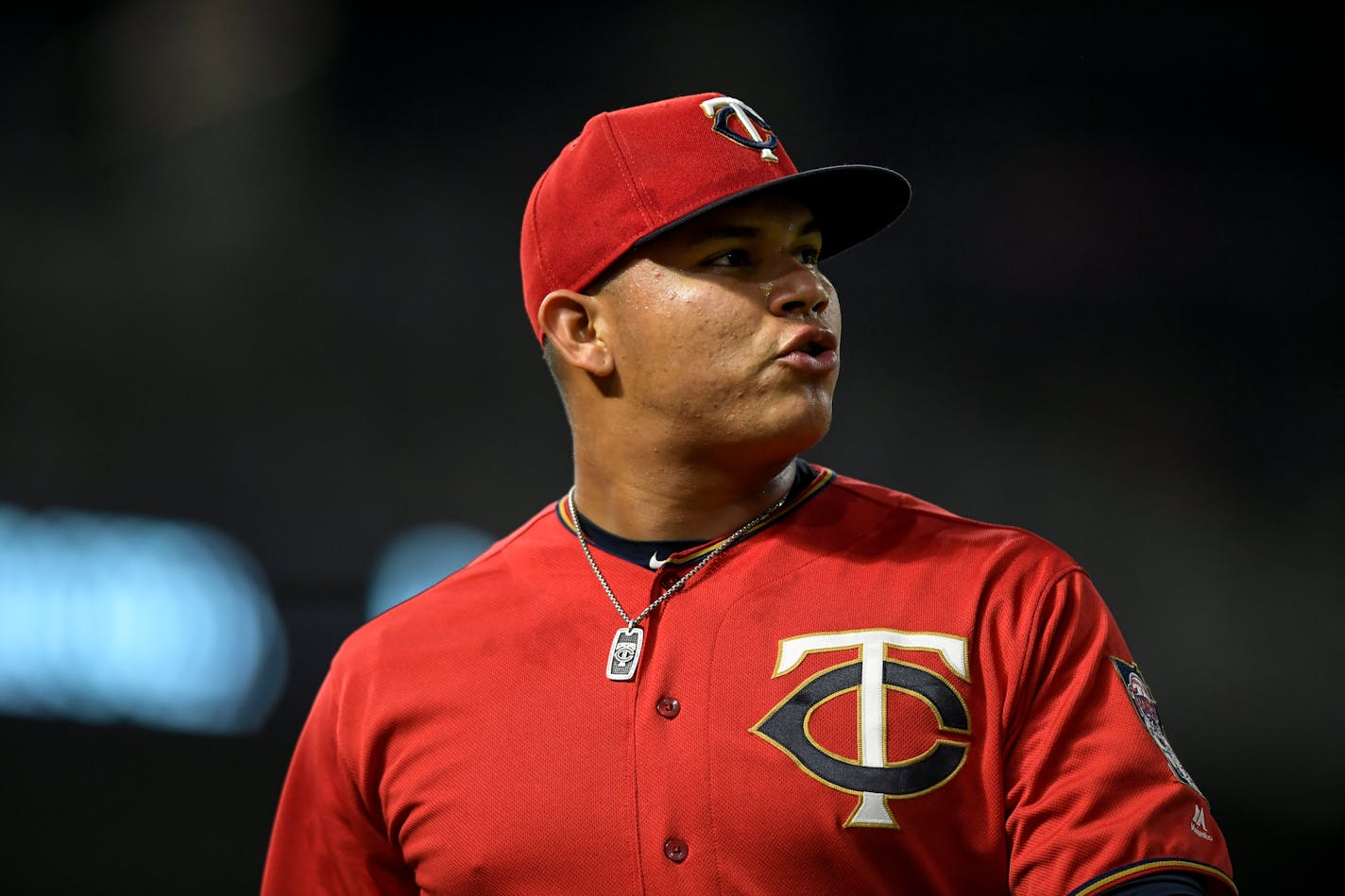 Minnesota Twins relief pitcher Brusdar Graterol (51) walked back to the dugout after pitching in the top of the eighth inning Friday night. ] Aaron Lavinsky • aaron.lavinsky@startribune.com The Minnesota Twins played the Kansas City Royals on Friday, Sept. 20, 2019 at Target Field in Minneapolis, Minn.