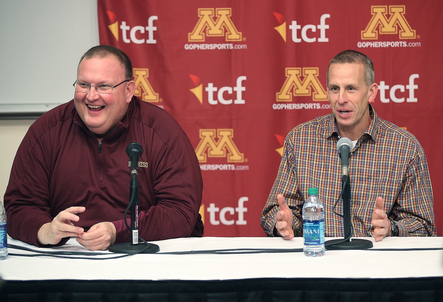 Tracy Claeys, left, introduced new Gophers offensive coach Jay Johnson