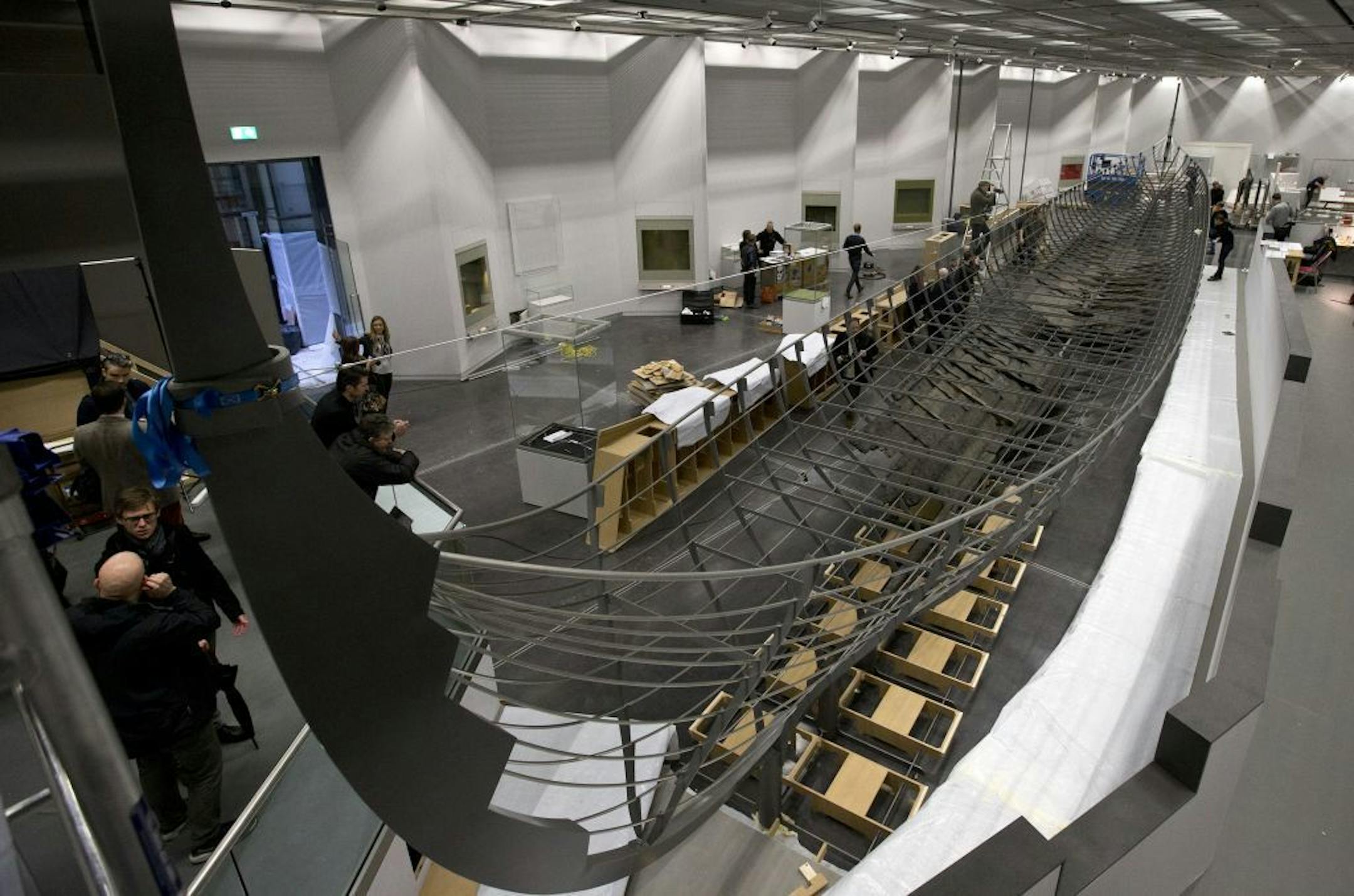 A general view of the Viking ship known as Roskilde 6, as it is assembled at the British Museum in London, Friday, Jan. 17, 2014.
