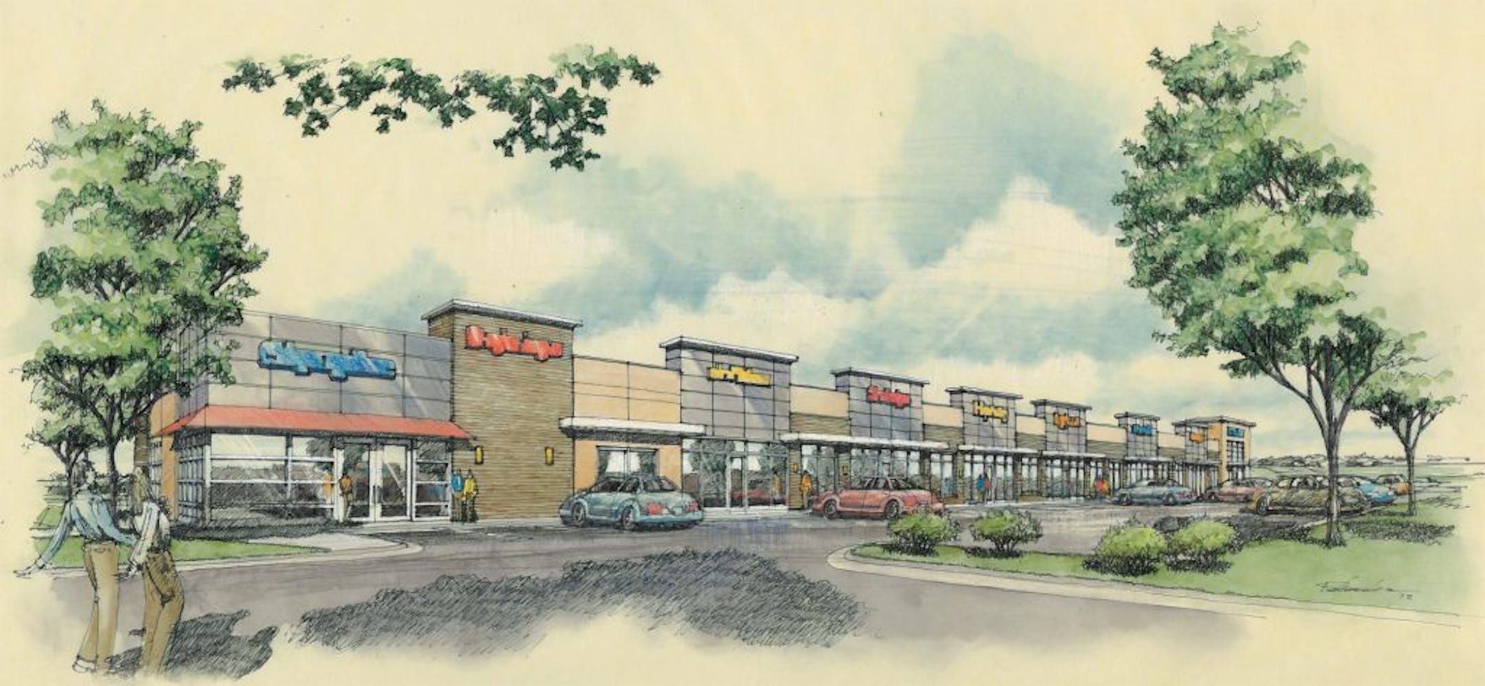 Suburban Town Square, on the site of the former Suburban Chrysler on Suburban Avenue on the east side of St. Paul.
Rendering by DJR Architecture