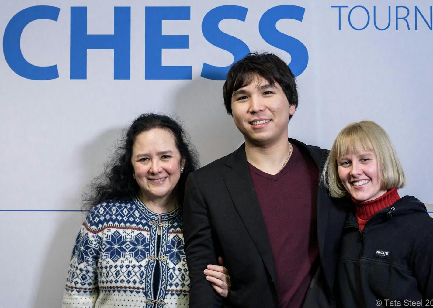 Minnetonka chess Grandmaster Wesley So, 23, is shown with his adoptive family, Lotis Key, left, and Abbey Key, after winning the Tata Steel Chess tournament in the Netherlands. Courtesy of Tata Steel Chess