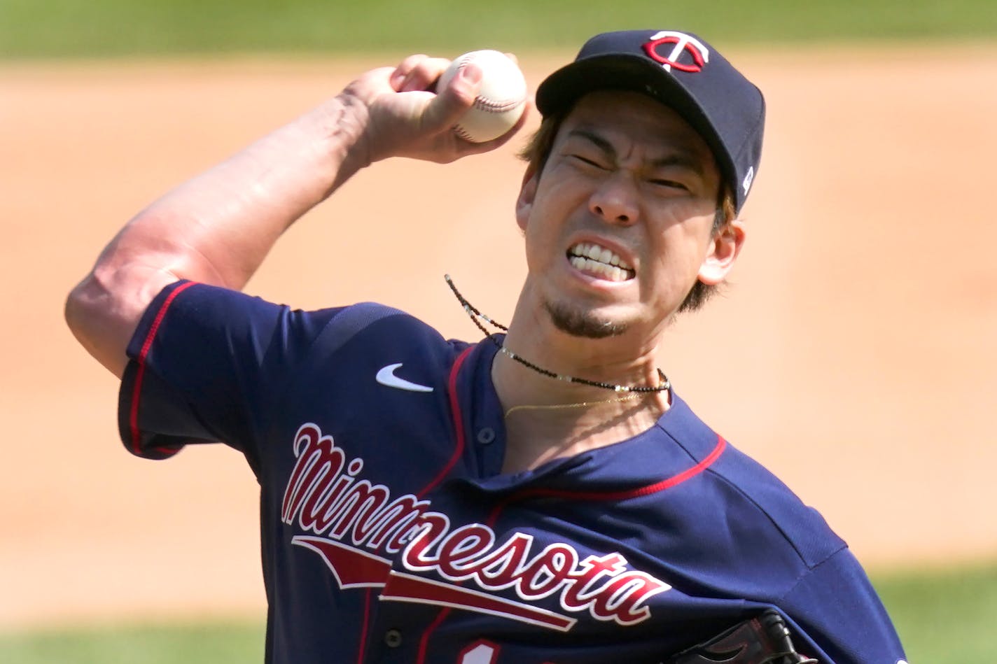 Minnesota Twins starting pitcher Kenta Maeda delivers during the fourth inning of a baseball game against the Chicago White Sox, Thursday, Sept. 17, 2020, in Chicago. (AP Photo/Charles Rex Arbogast)