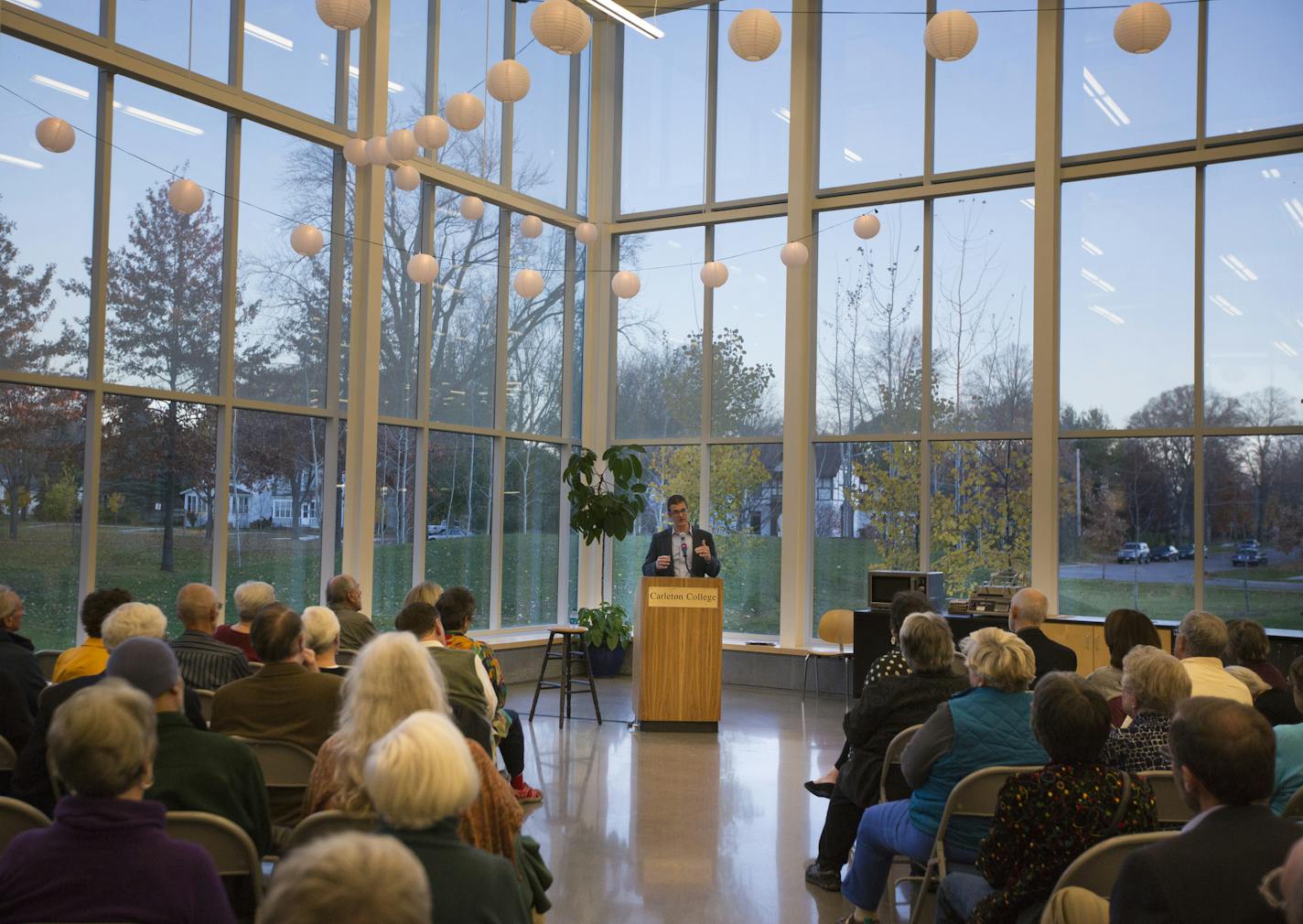 Since he took over as new leader of the Guthrie in July, Joe Haj has been introducing himself to patrons across the Twin Cities and the state. At Carleton College in Northfield, Minn., on Tuesday, November 3, 2015, Haj spoke to a crowd and answered questions. ] RENEE JONES SCHNEIDER &#xef; reneejones@startribune.com