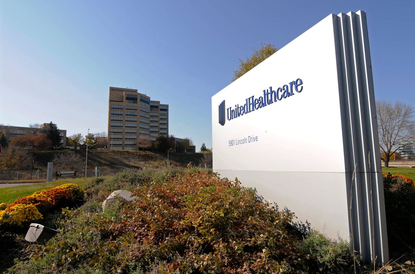 FILE - This Oct. 16, 2012, file photo, shows a portion of the UnitedHealth Group Inc.'s campus in Minnetonka. (AP Photo/Jim Mone, File) ORG XMIT: MER13a79d8ca40b1923102742ac19dbb