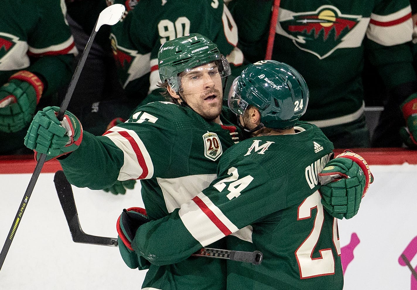 Marcus Foligno (17) and Matt Dumba (24)