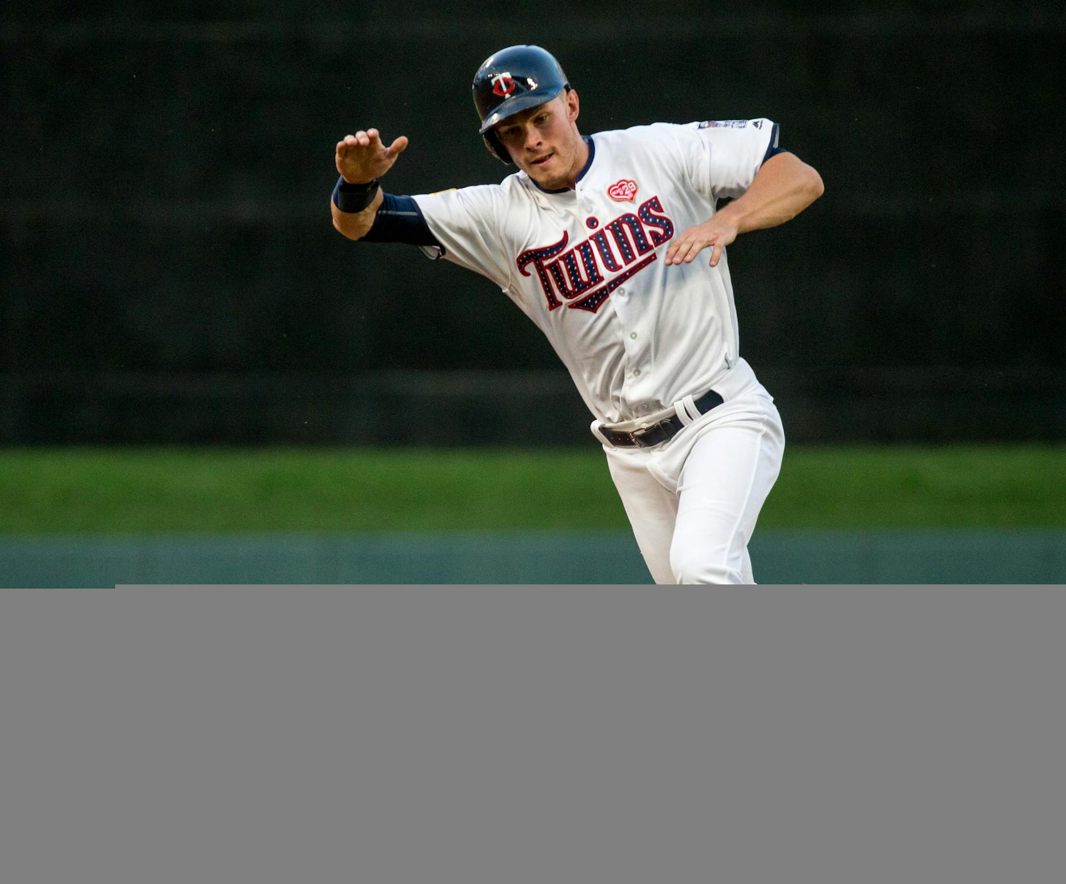 Minnesota Twins' Max Kepler jumps to avoid a hit during a game against the Los Angeles Angels on Monday, July 3, 2017, at Target Field. ] COURTNEY PEDROZA &#x2022; courtney.pedroza@startribune.com July 3, 2017; Angels at Twins; Target Field;