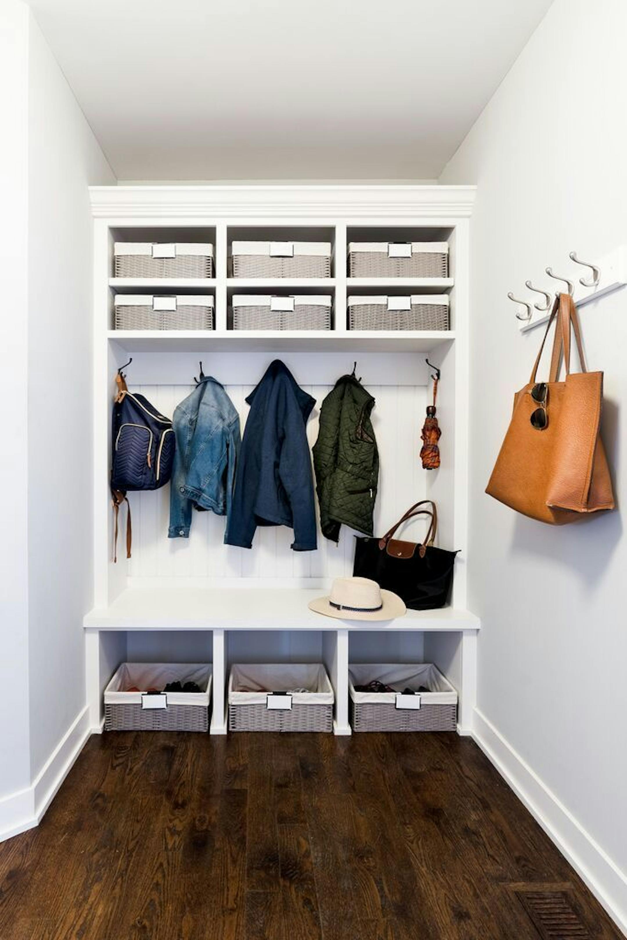 An organized mudroom.