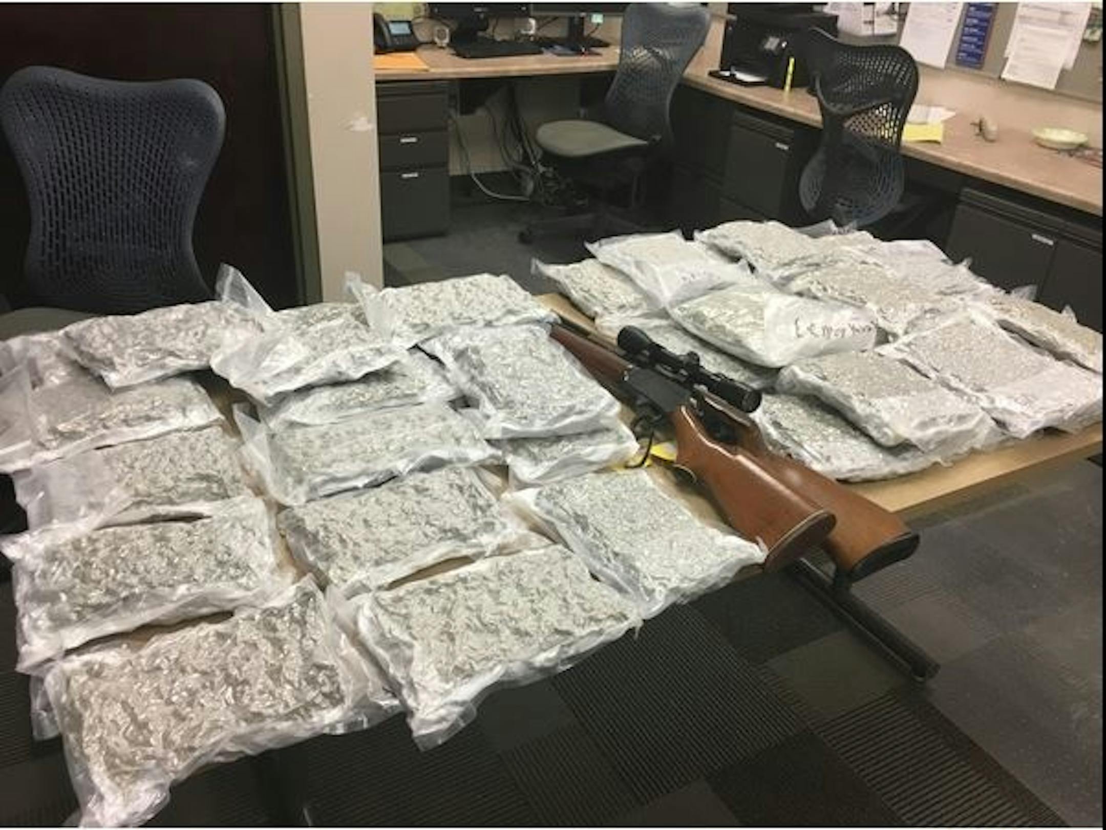 The Lake Superior Drug and Violent Crime Task Force seized 36 pounds of marijuana and several firearms during a raid of a property near Eveleth, Minn.