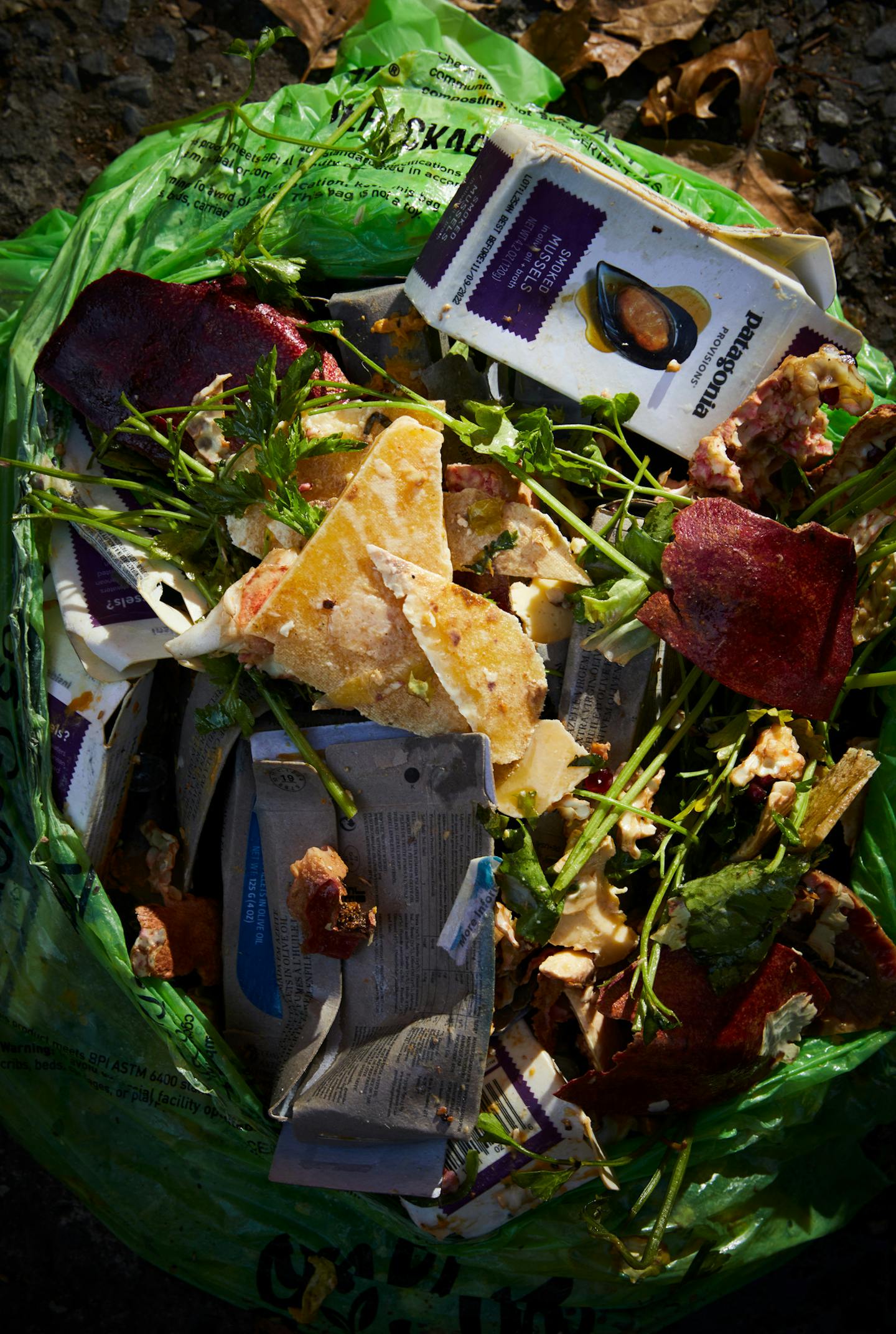 A bag of scarps for composting at Rhodora in Brooklyn, Nov. 21, 2019. The Brooklyn wine bar and restaurant is one of a handful of establishments in different cities that is trying to totally eliminate waste from its premises. (Winnie Au/The New York Times)