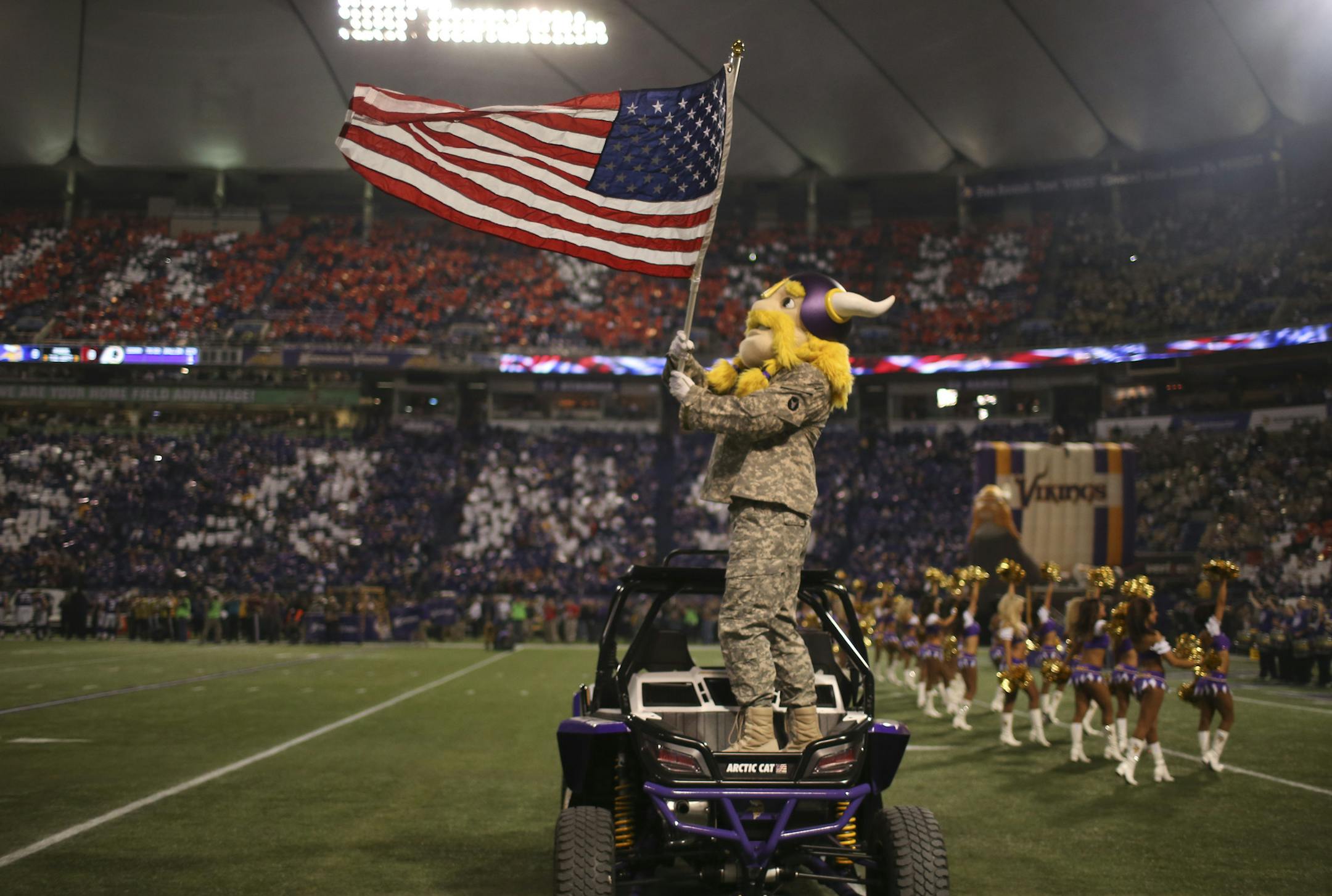 The MInnesota Vikings met the Washington Redskins in an NFL game Thursday night, November 7, 2013 at Mall of America Field in Minneapolis. It was armed forces appreciation night at the Vikings game. ] JEFF WHEELER ‚Ä¢ jeff.wheeler@startribune.com