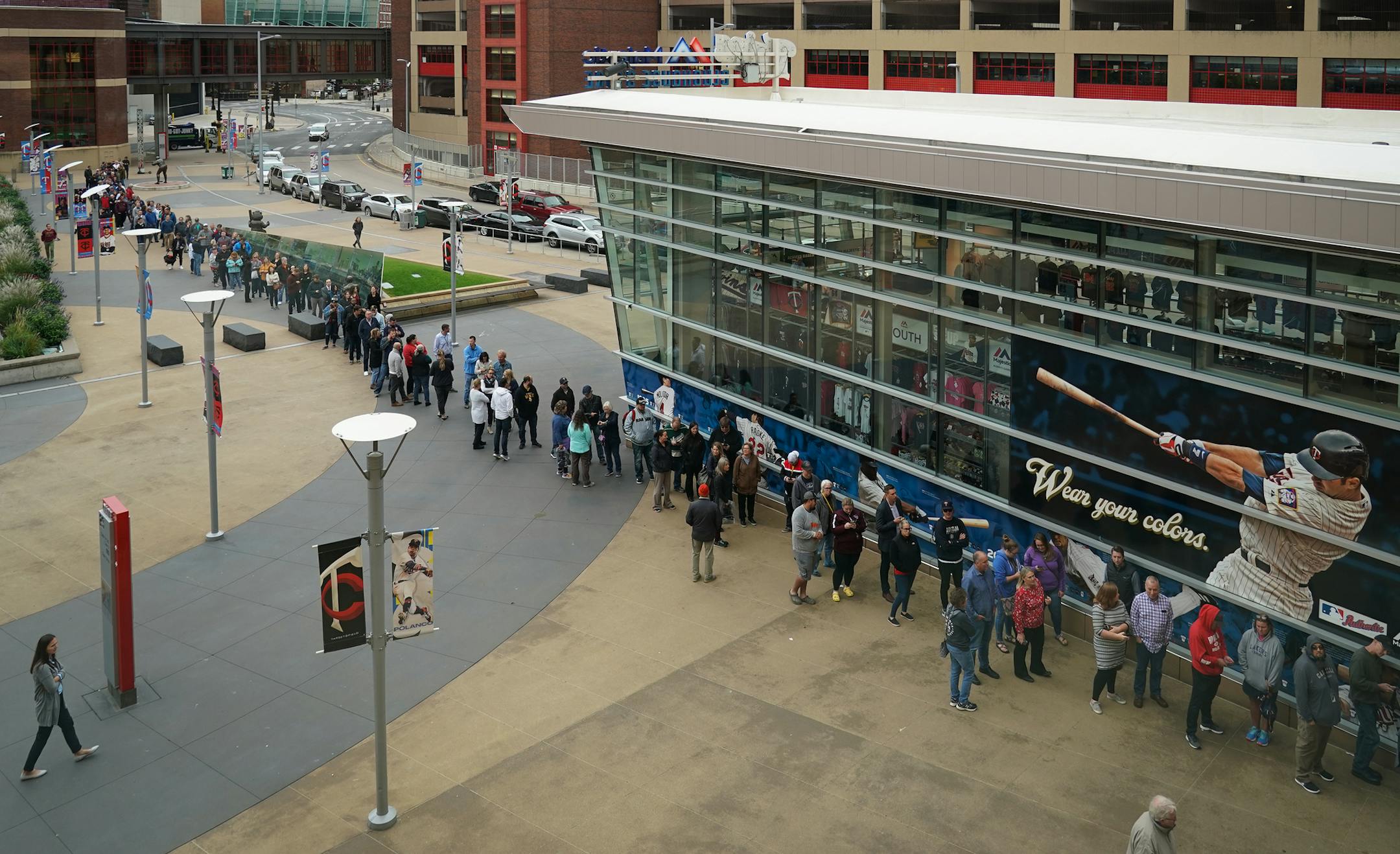 The Minnesota Twins unveiled the 2019 version of the Homer Hanky as the team returns to Major League Baseball postseason play for the first time in nine years. Season ticket holders were invited into Bat & Barrel for a special unveiling event while people waited in line for the store to sell the red towels (limit 10 per customer) for three dollars each. The Homer Hankies will be on sale in various locations until they sell out. ] Shari L. Gross • shari.gross@startribune.com With postseaso