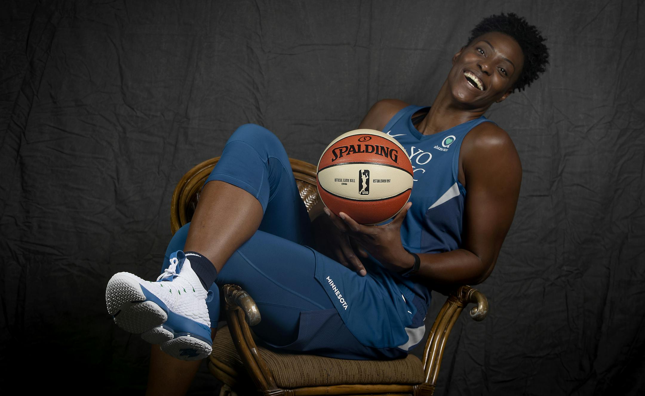 Sporting a new hairdo, Minnesota Lynx center Sylvia Fowles was all smiles during Media day at the Target Center, Thursday, May 16, 2019 in Minneapolis, MN. ] ELIZABETH FLORES &#x2022; liz.flores@startribune.com 20056900A