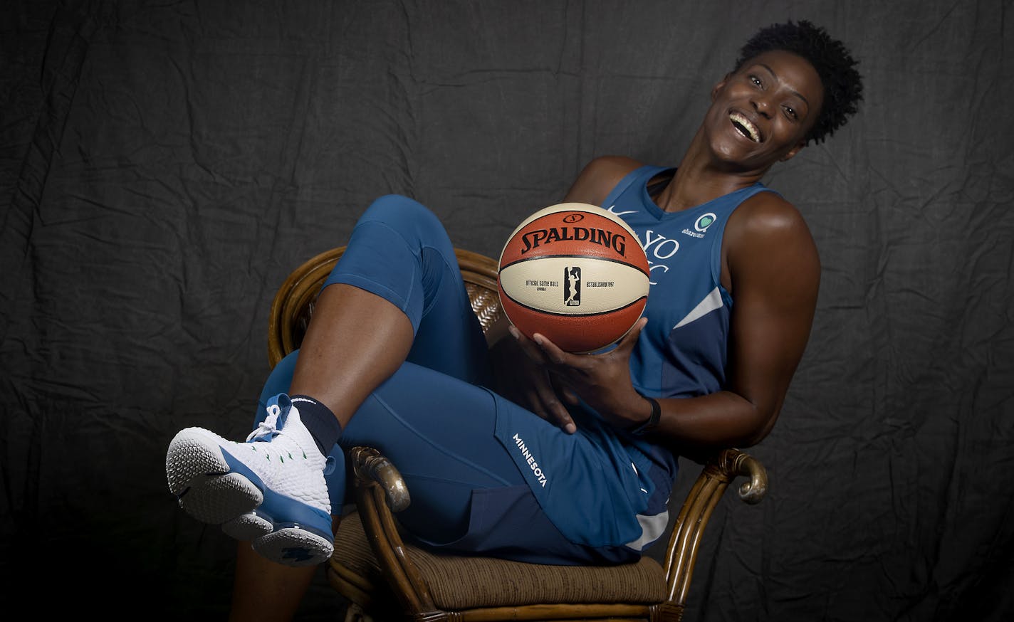 Sporting a new hairdo, Minnesota Lynx center Sylvia Fowles was all smiles during Media day at the Target Center, Thursday, May 16, 2019 in Minneapolis, MN. ] ELIZABETH FLORES &#x2022; liz.flores@startribune.com 20056900A