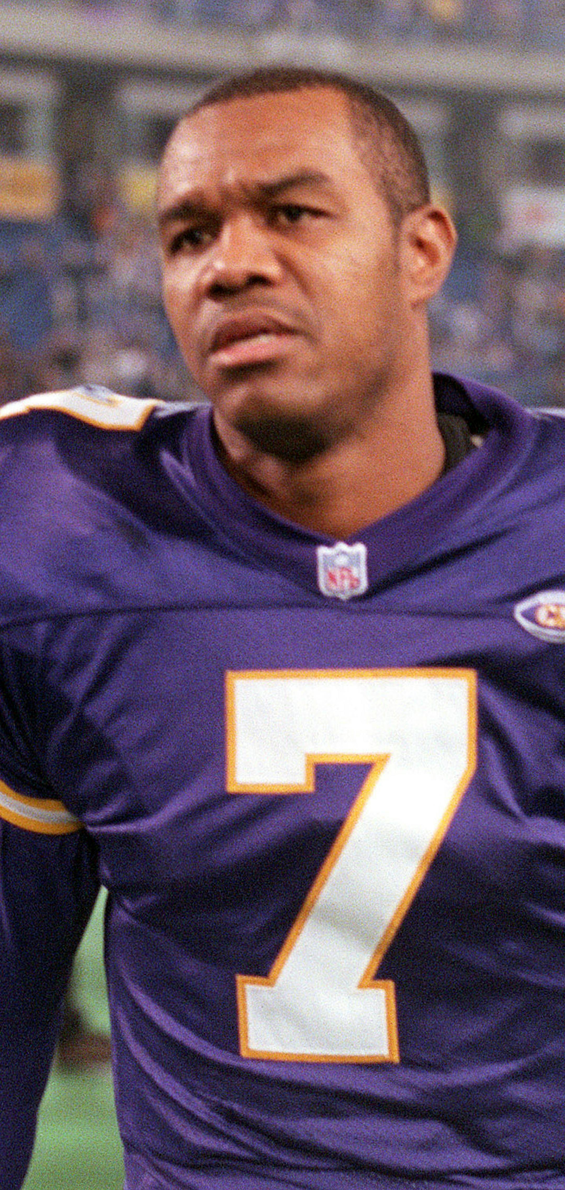 Minnesota Vikings' back-up quarterback Randall Cunningham, #7 walks off the field after Sundays victory. The Vikings beat the Cowboys by a final score of 27-10 on Sunday in The Metrodome in Minneapolis, MN.