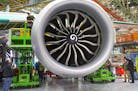 The Boeing 777X has the biggest jet engines ever made. A GE9X is seen here inside the Everett assembly plant. A problem with the engine will delay the