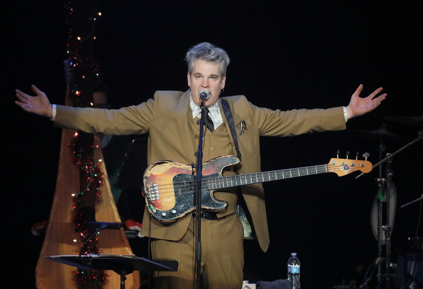 John Munson with arms wide open during the New Standards' holiday concerts at the State Theatre in 2018.