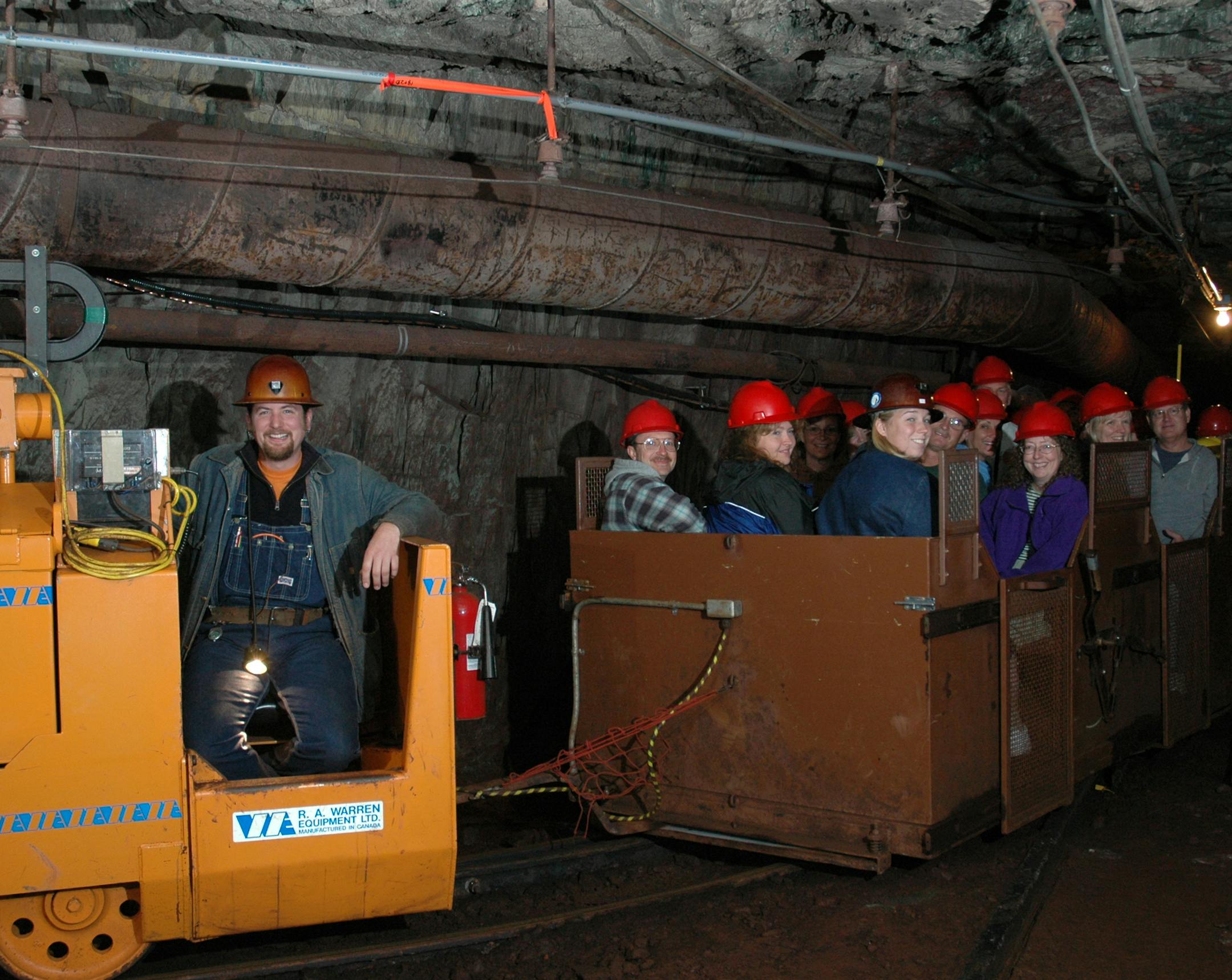Visitors descend into the Soudan Underground Mine.