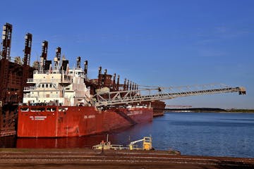 CSL Assiniboine loading iron ore at the CN/Duluth dock. Photo by Diane Hilden/courtesy Duluth Seaway Port Authority