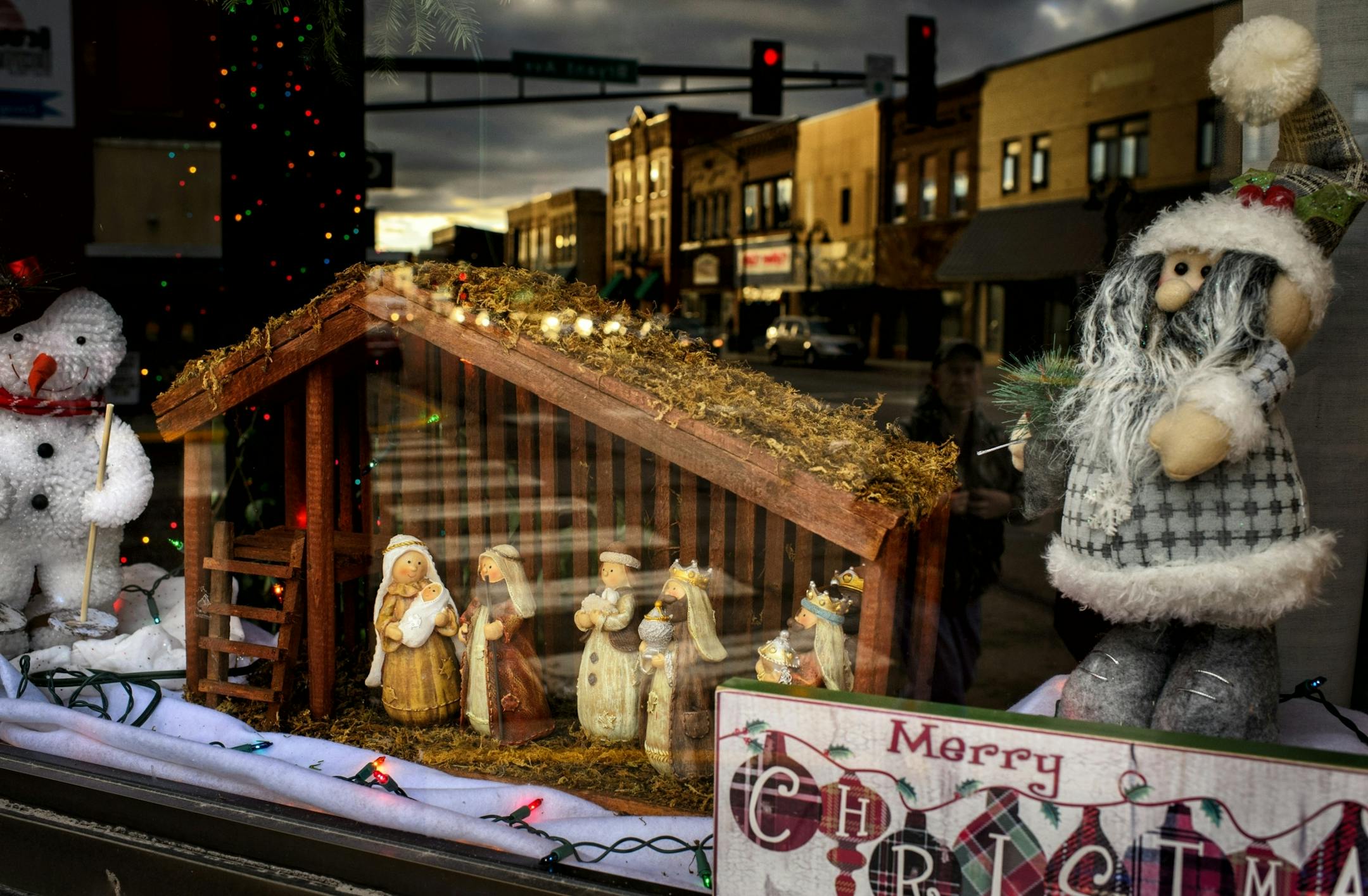 One of hundreds of nativity scenes that popped up in storefronts and yards in Wadena.