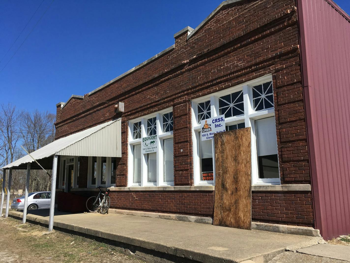 A building that housed Michael Hari's business is seen Wednesday, March 14, 2018, in Clarence, Ill. Hari, a former sheriff's deputy, is accused of being the ringleader in the bombing of a Minnesota mosque.