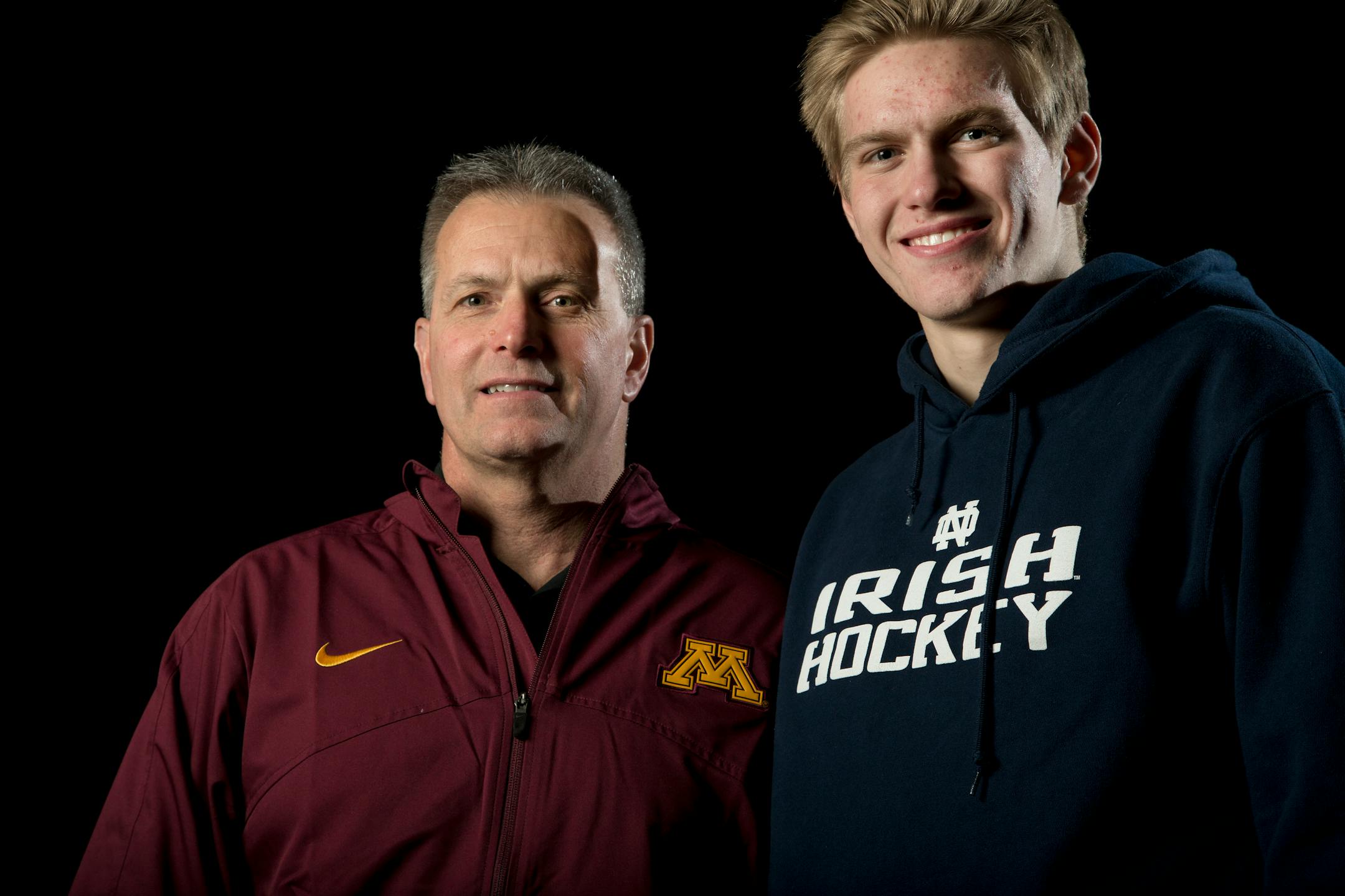 University of Minnesota head hockey coach Don Lucia and his son Mario who is a standout player at Notre Dame. ] CARLOS GONZALEZ cgonzalez@startribune.com - January 7, 2013, Minneapolis, Minn. Mariucci Arena, Hockey, Gophers men's hockey coach Don Lucia and his son, Mario, a standout at Notre Dame