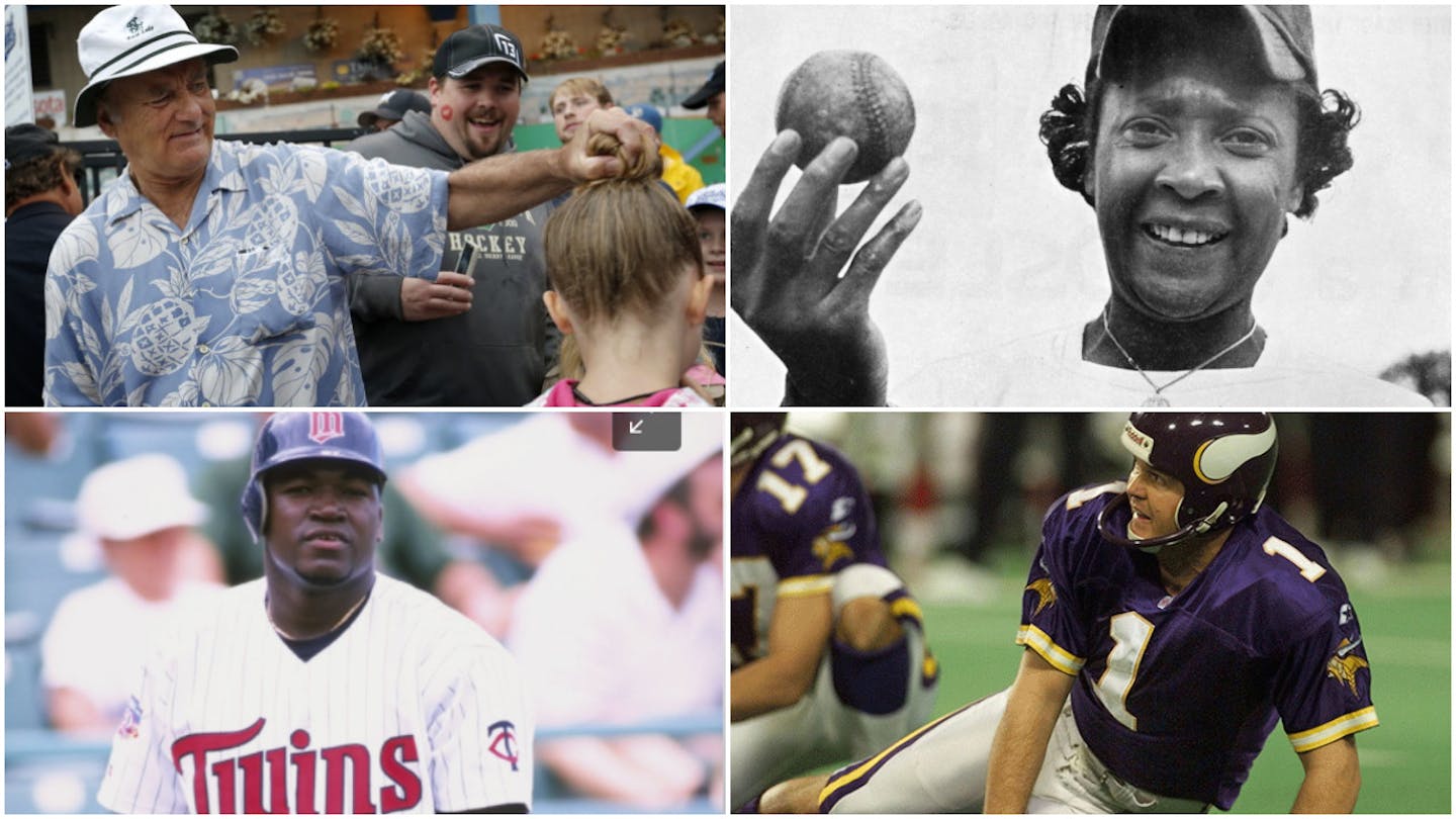 Clockwise from top left: Bill Murray, Toni Stone, Gary Anderson, David Ortiz.